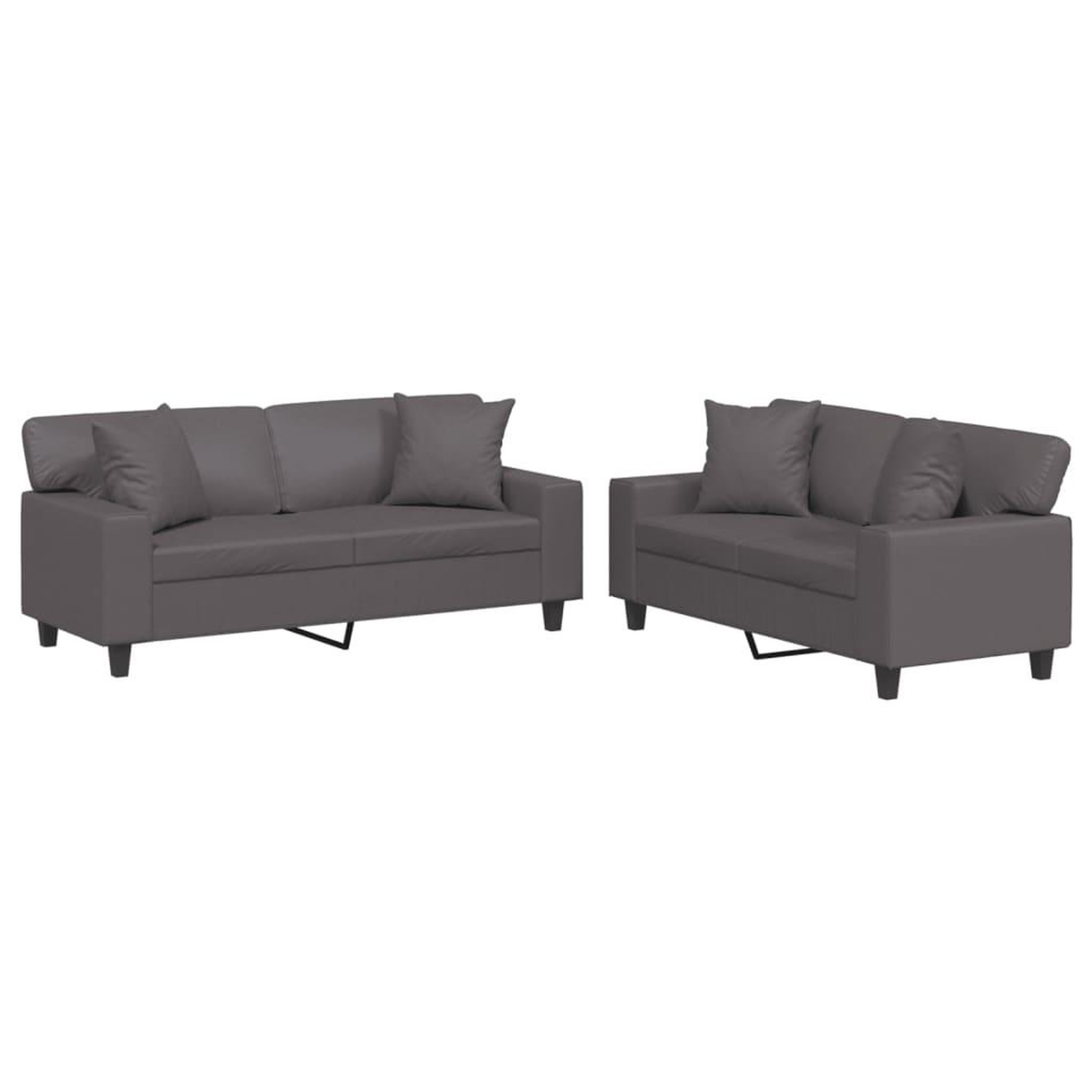 Voir la diapositive 2 : VIDAXL Ensemble de canapes 2 pcs avec coussins gris similicuir