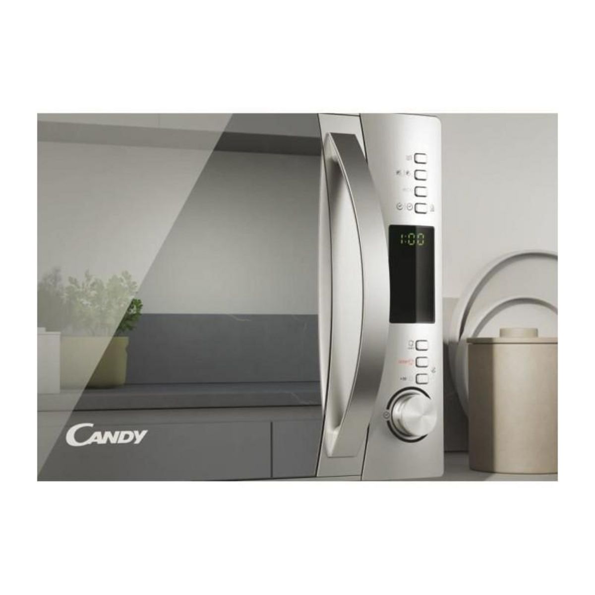 Candy CBWM30DS Micro-ondes Gril - 30L -MO 900W - Plateau tournant 31,5cm Fonction Silence - Fonction EcoCuisson express - Porte miroir