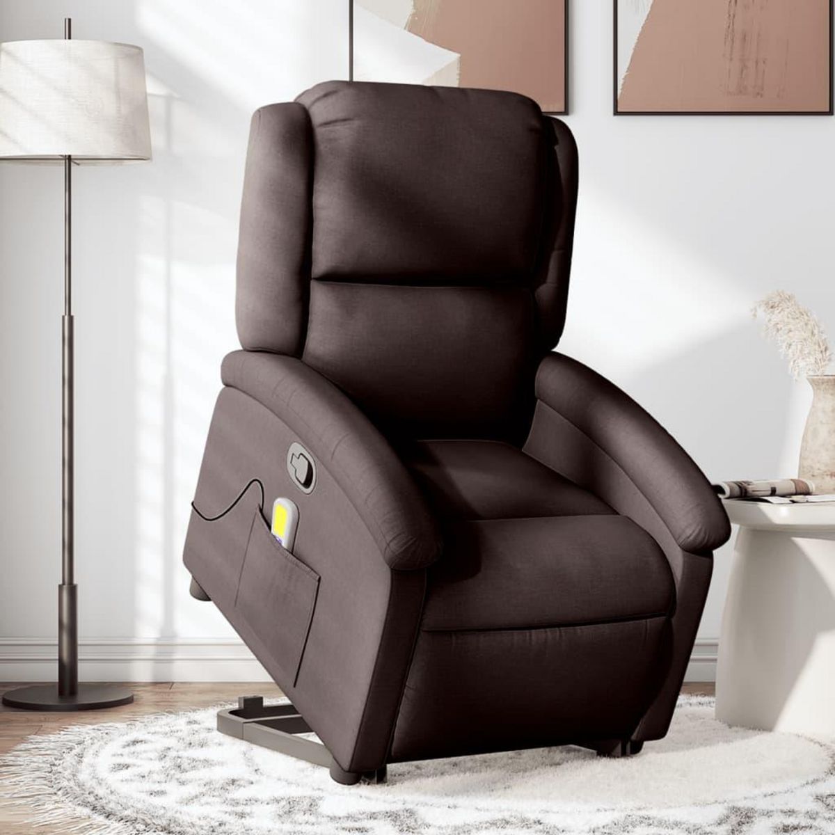 VIDAXL Fauteuil inclinable de massage Marron fonce Tissu
