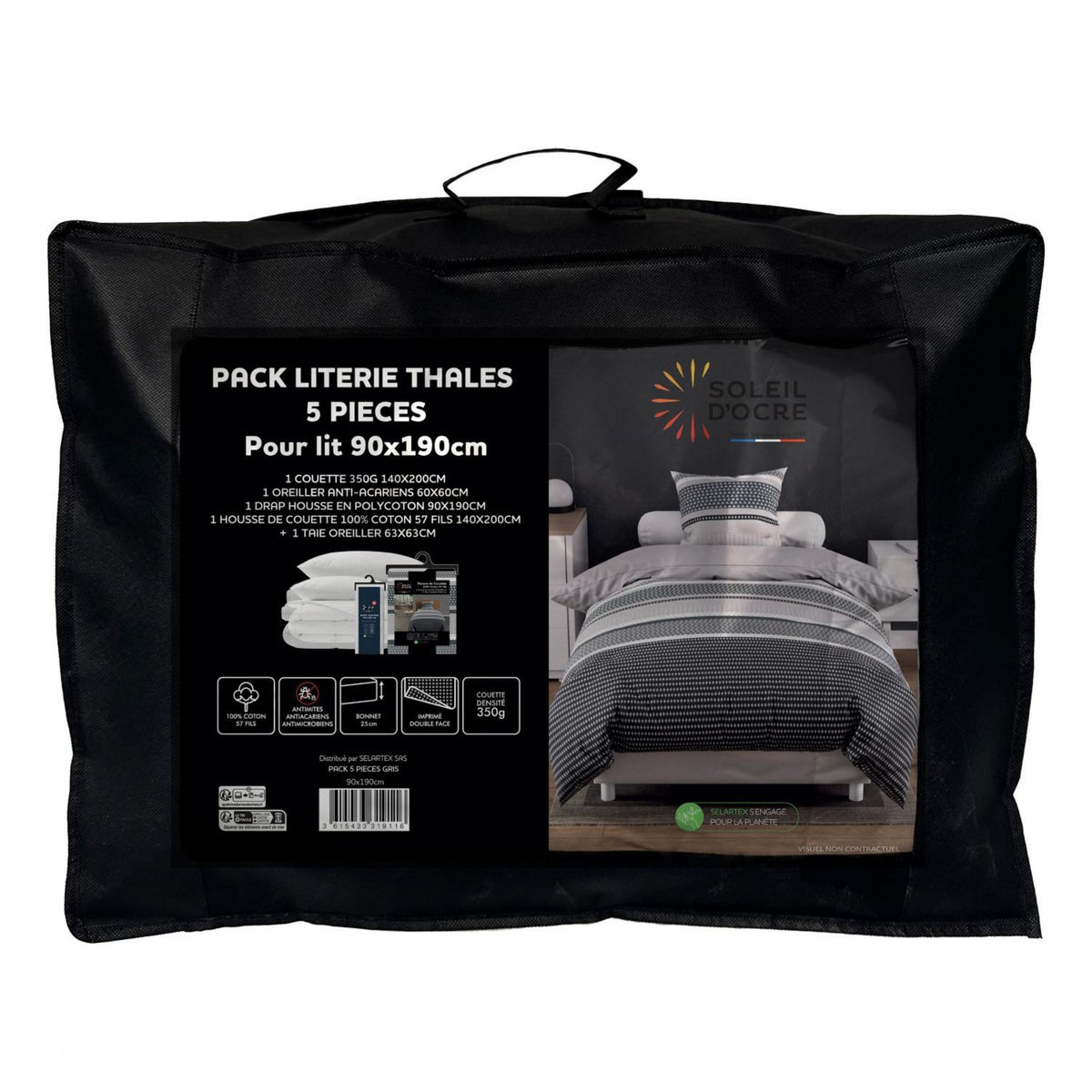 SOLEIL D'OCRE Ensemble couette et parure 5 Pièces THALES pour lit en 90x190 cm, par Soleil d'ocre