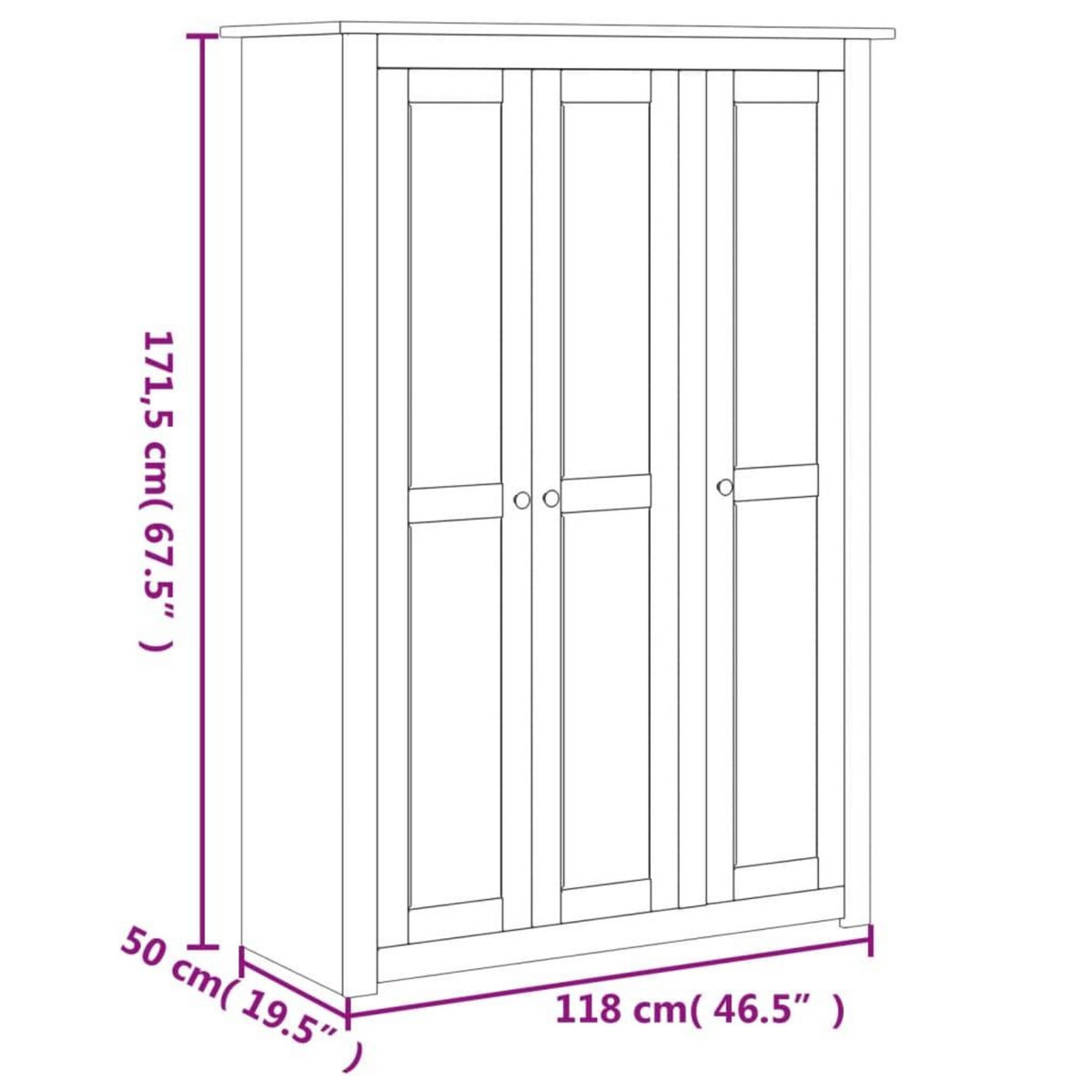 VIDAXL Garde-robe a 3 portes 118x50x171,5 cm Pin Assortiment Panama