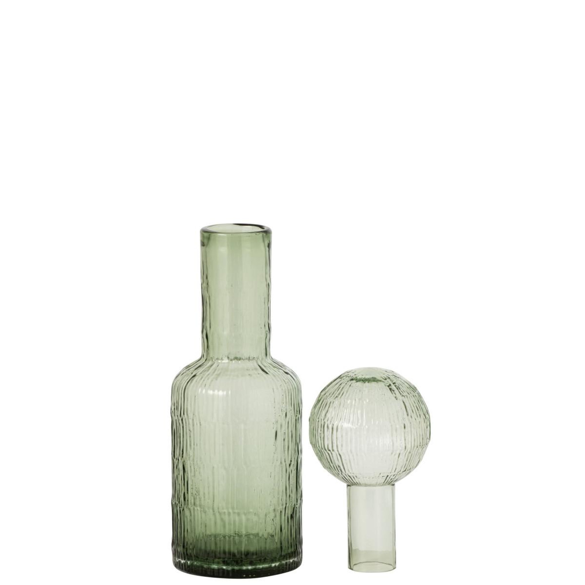 Voir la diapositive 2 : J-LINE Bouteille déco striée en verre  kyoto  45cm vert