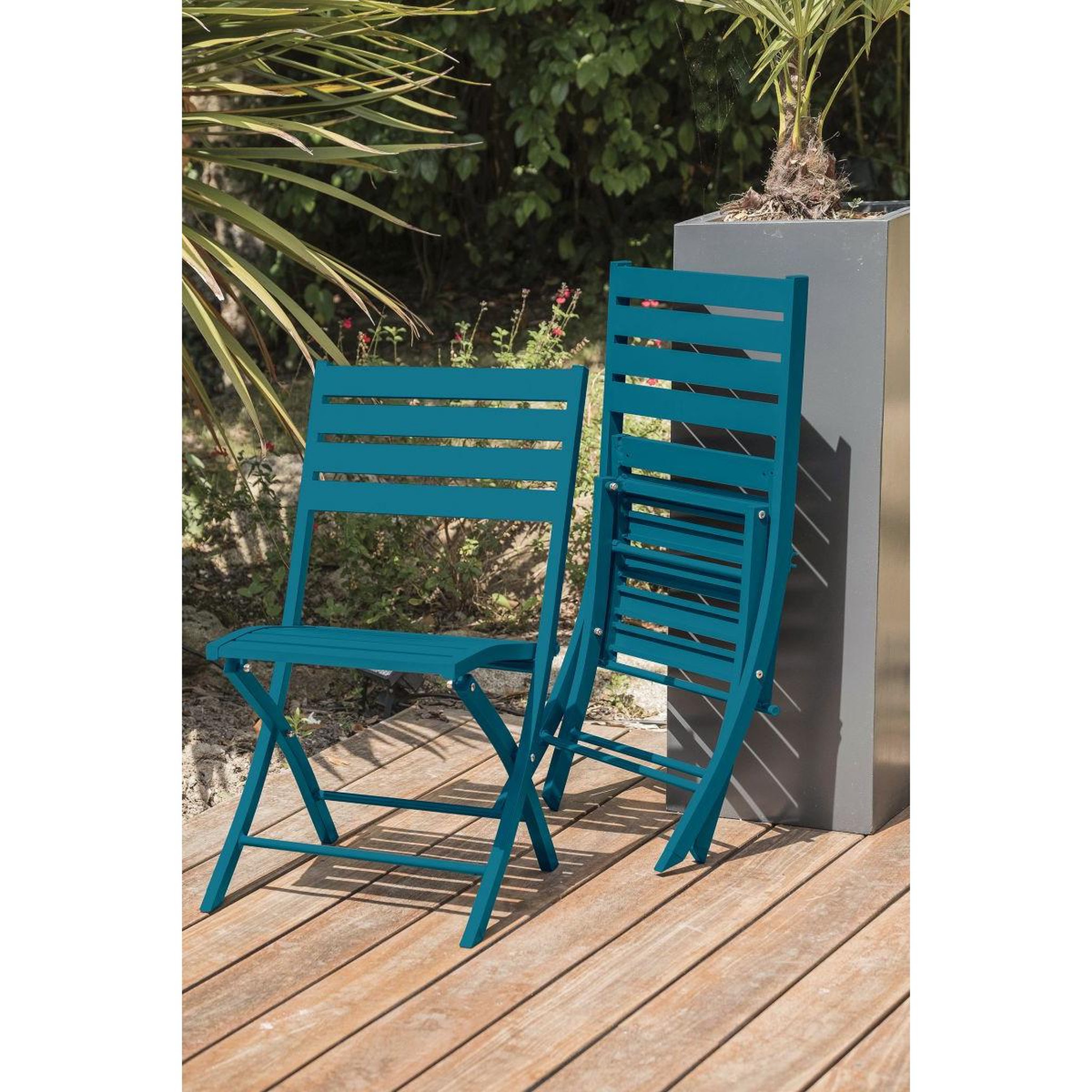 Voir la diapositive 5 : Paris Prix Ensemble table de jardin pliante & 4 chaises  marius  110cm bleu canard