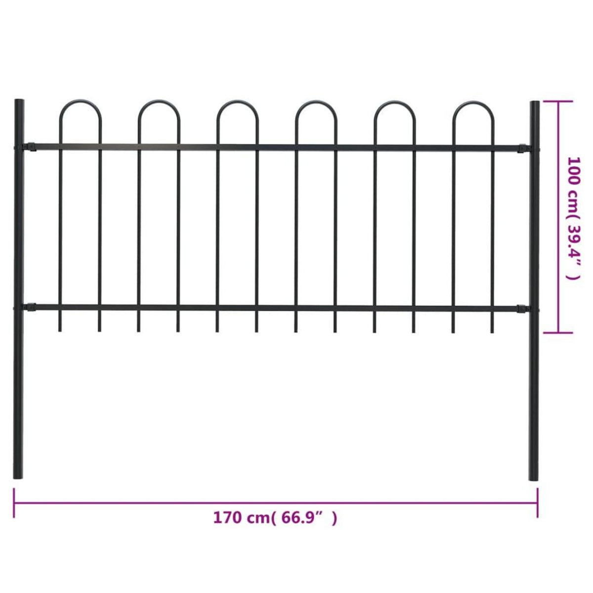 VIDAXL Cloture de jardin avec dessus en cerceau Acier 1,7 m Noir
