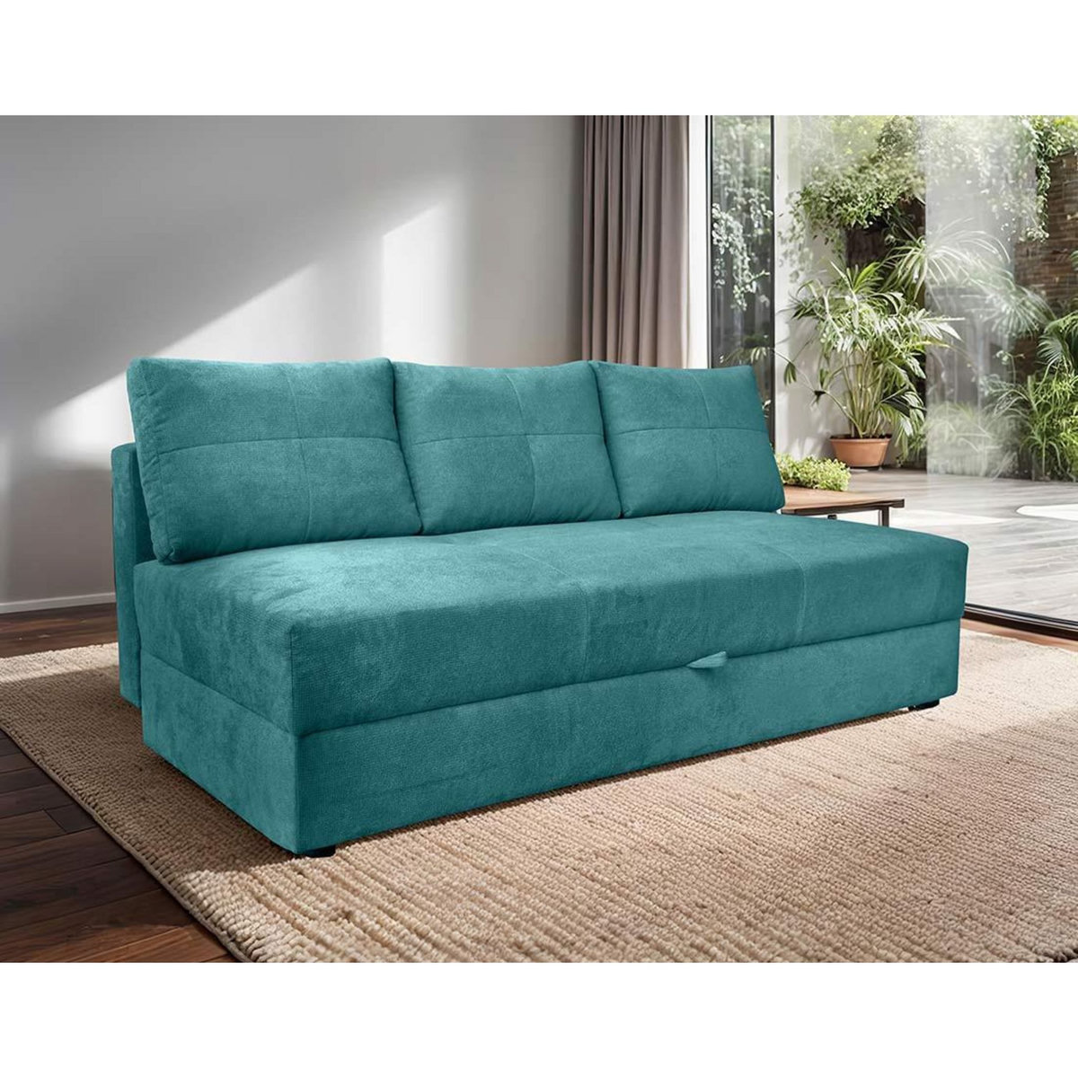 BEST MOBILIER Lucina - canapé droit 3 places - convertible avec coffre - en velours