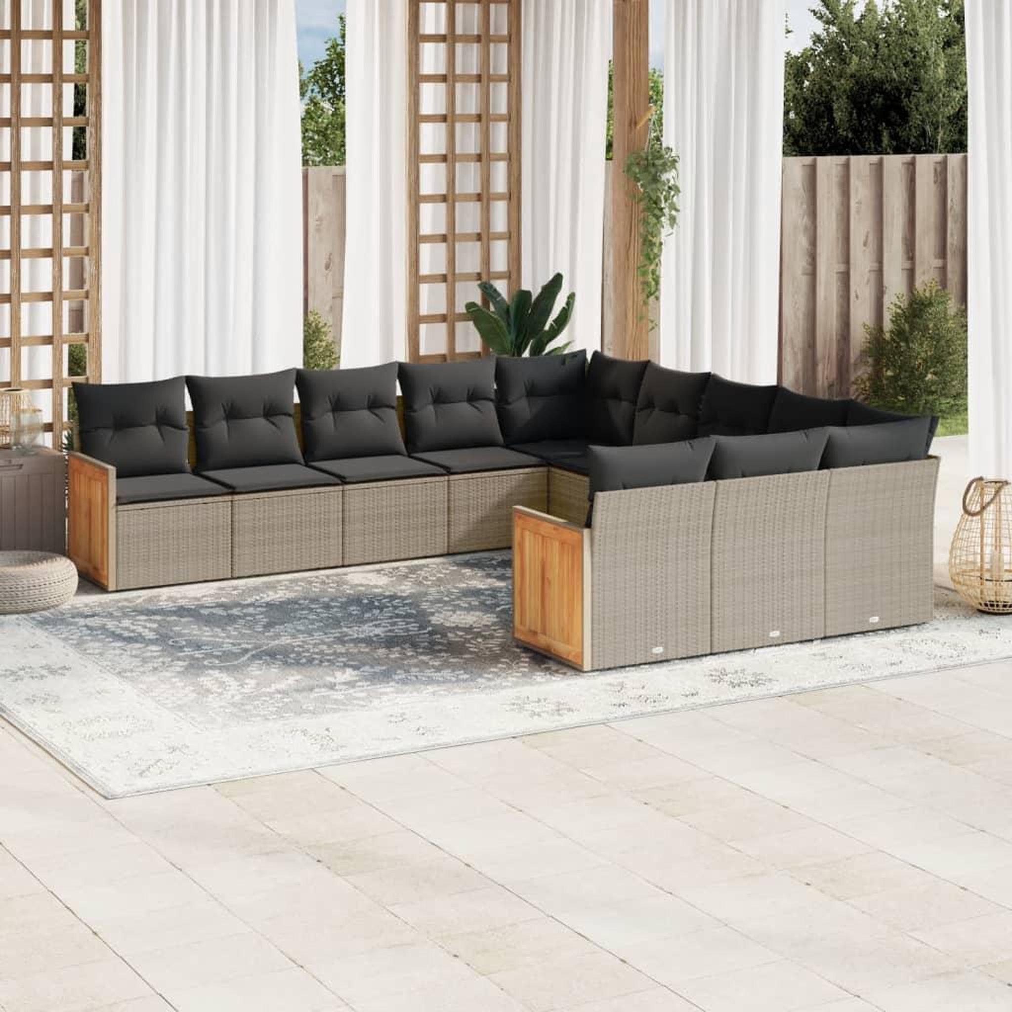 VIDAXL Salon de jardin 11 pcs avec coussins gris resine tressee