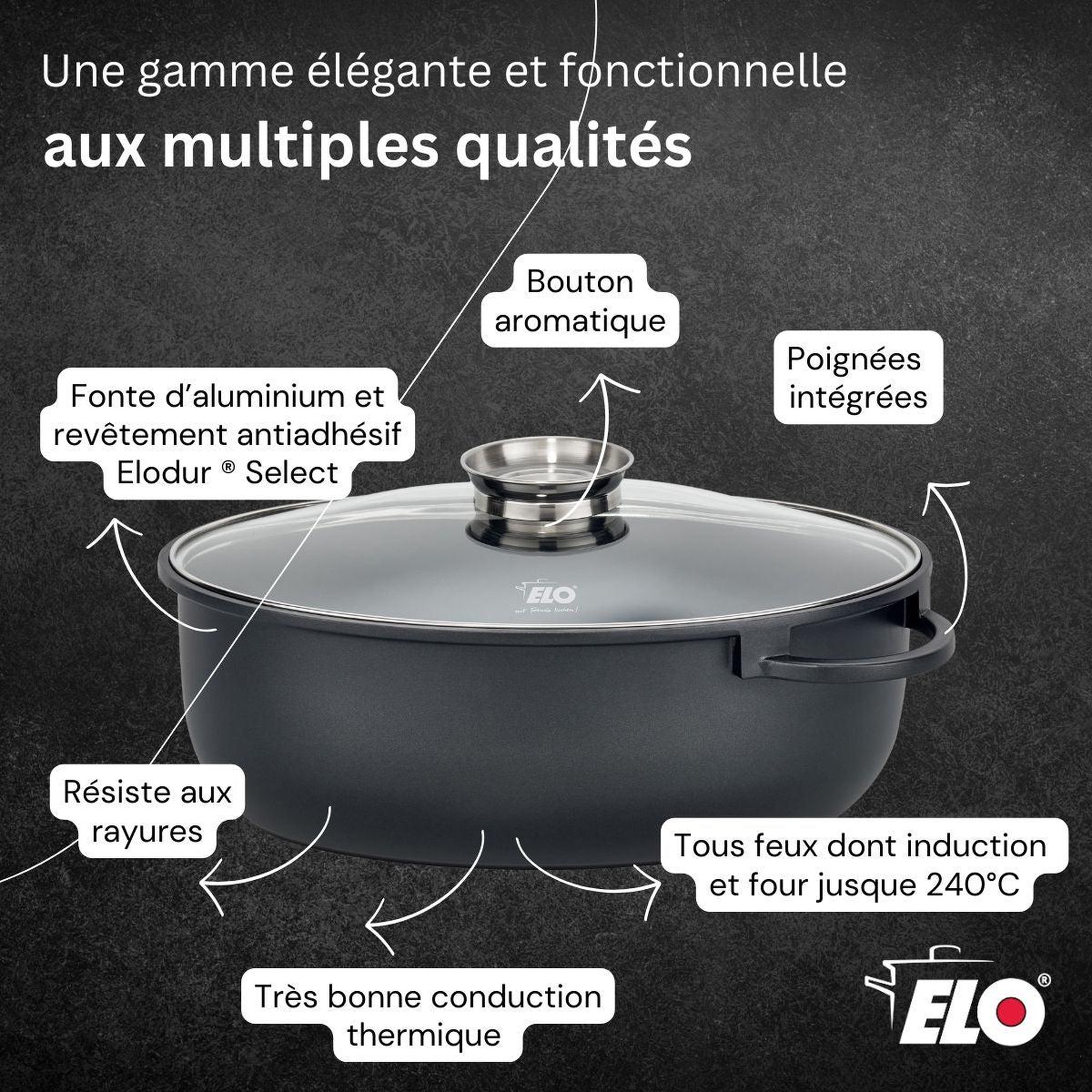 Voir la diapositive 6 : ELO Cocotte 38 x 25 cm en fonte aluminium antiadhésive 7 l elo alucast