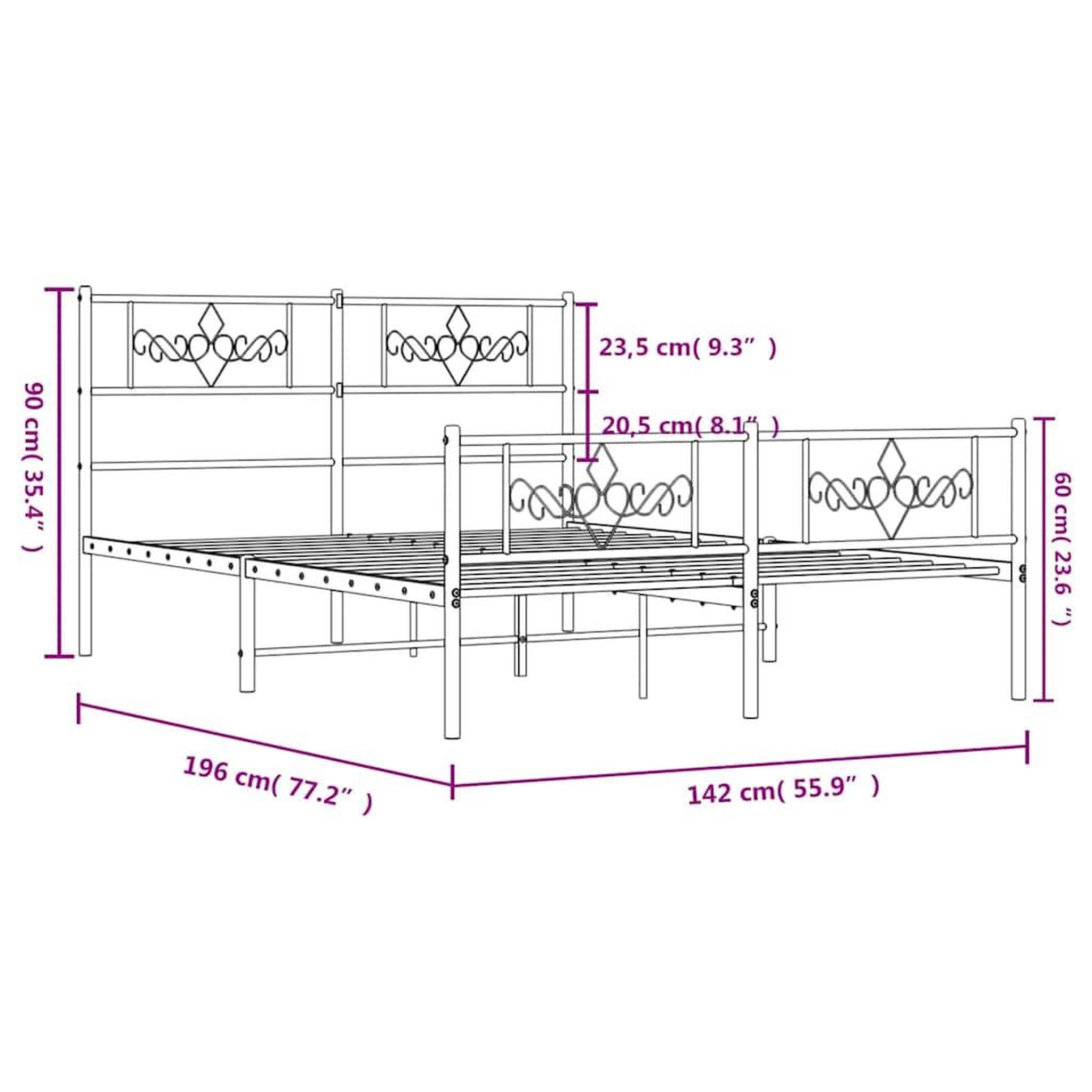 Voir la diapositive 6 : VIDAXL Cadre de lit metal sans matelas et pied de lit blanc 135x190 cm