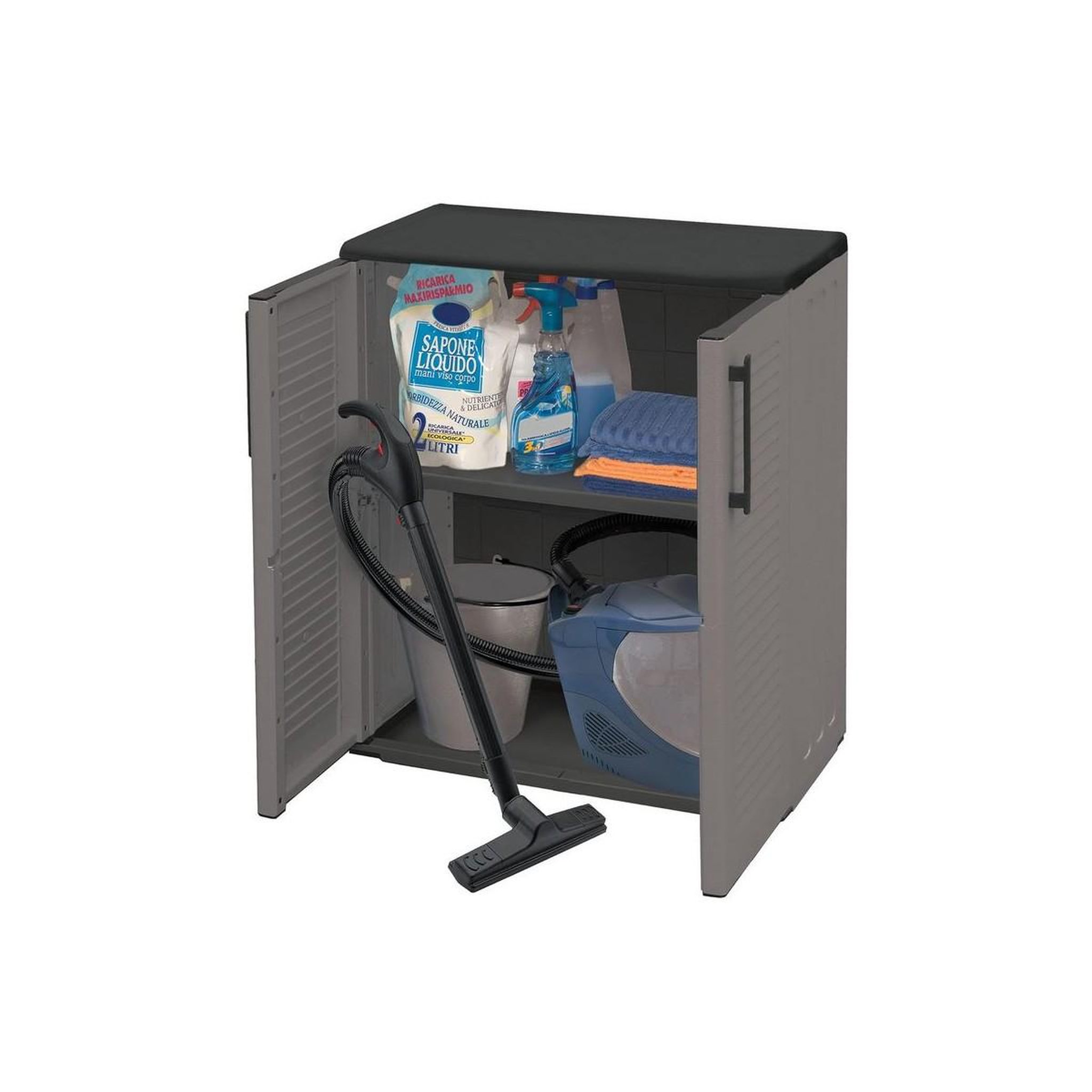 Voir la diapositive 6 : ART PLAST Armoire de rangement grise armoire basse 2 portes polypropylène - meuble de rangement 68 x 37 x h84 cm artplast