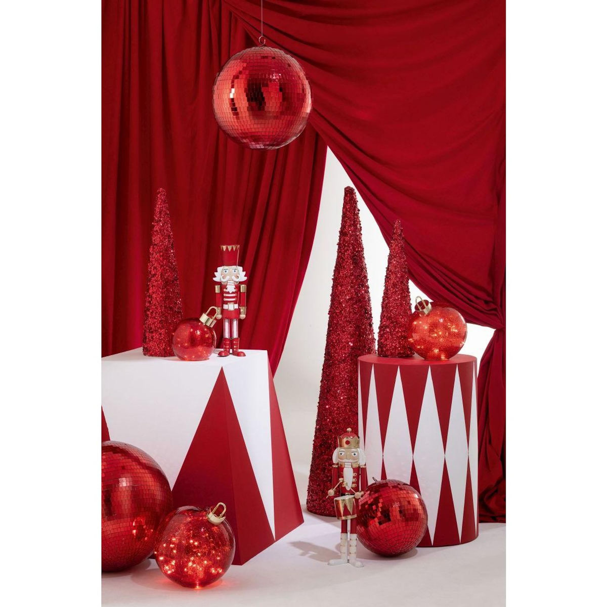 Paris Prix Déco Cône de Noël  Sequins  120cm Rouge