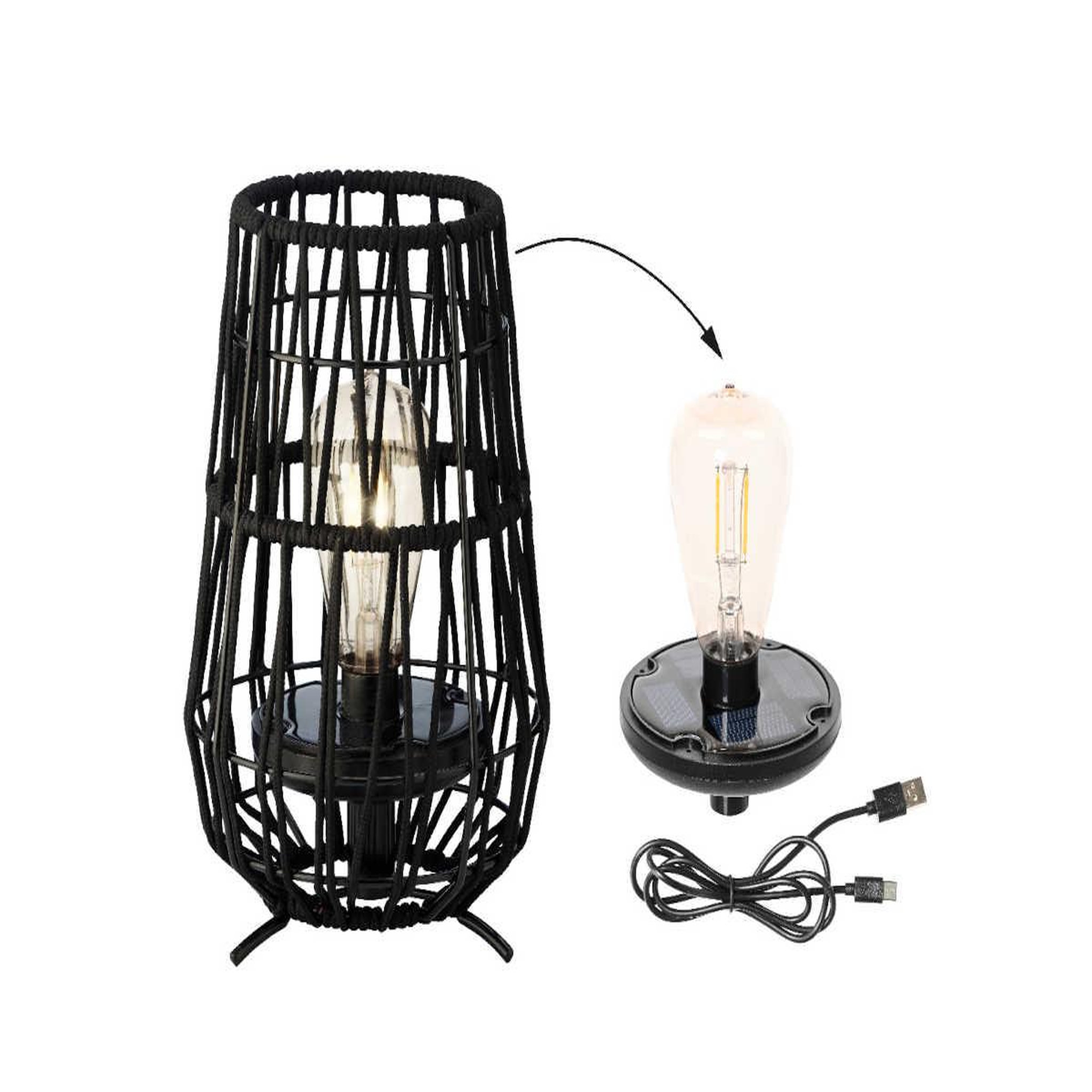 Voir la diapositive 2 : JARDIDECO Lanterne de jardin solaire décorative noire - Ø 18 x 27,5 cm - Jardideco