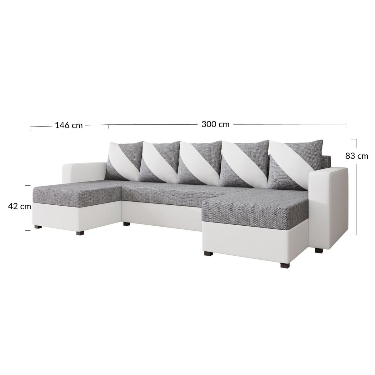 BEST MOBILIER Romy - canapé panoramique en u - 7 places - convertible avec coffre - en tissu et pu