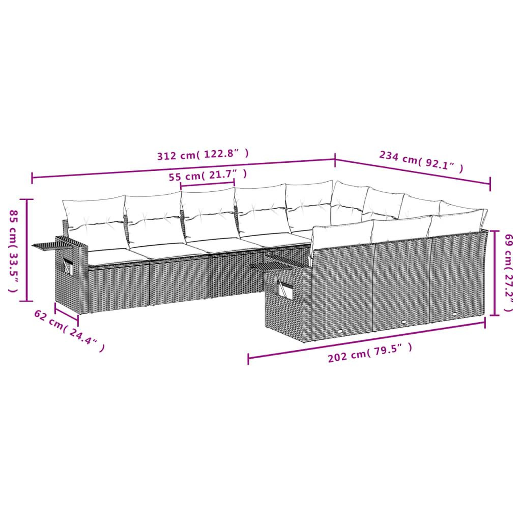 Voir la diapositive 3 : VIDAXL Salon de jardin 10 pcs avec coussins noir resine tressee