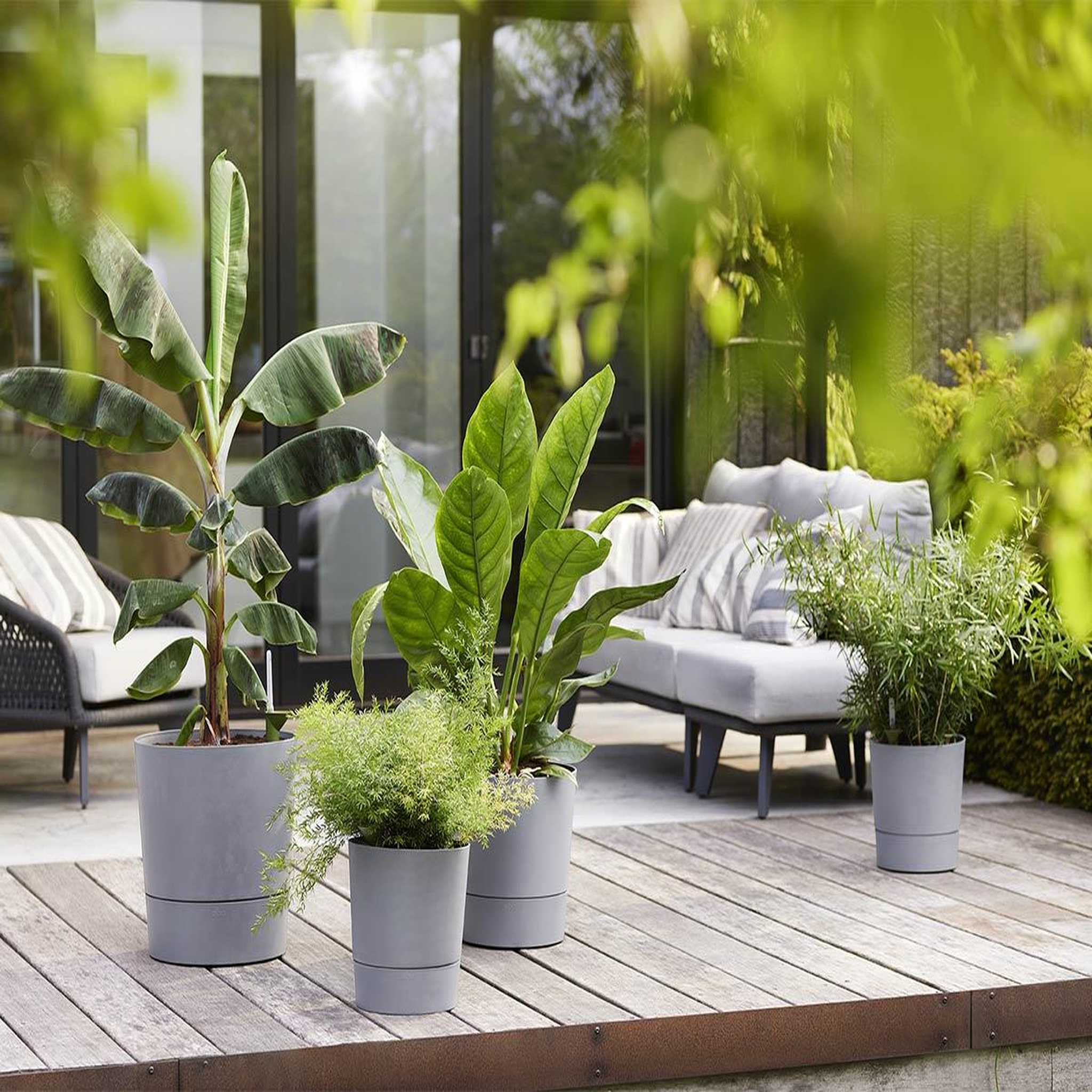 Voir la diapositive 6 : ELHO Pot de fleurs rond extérieur/intérieur Ø 35 cm Elho Aqua Care Greensense gris ciment