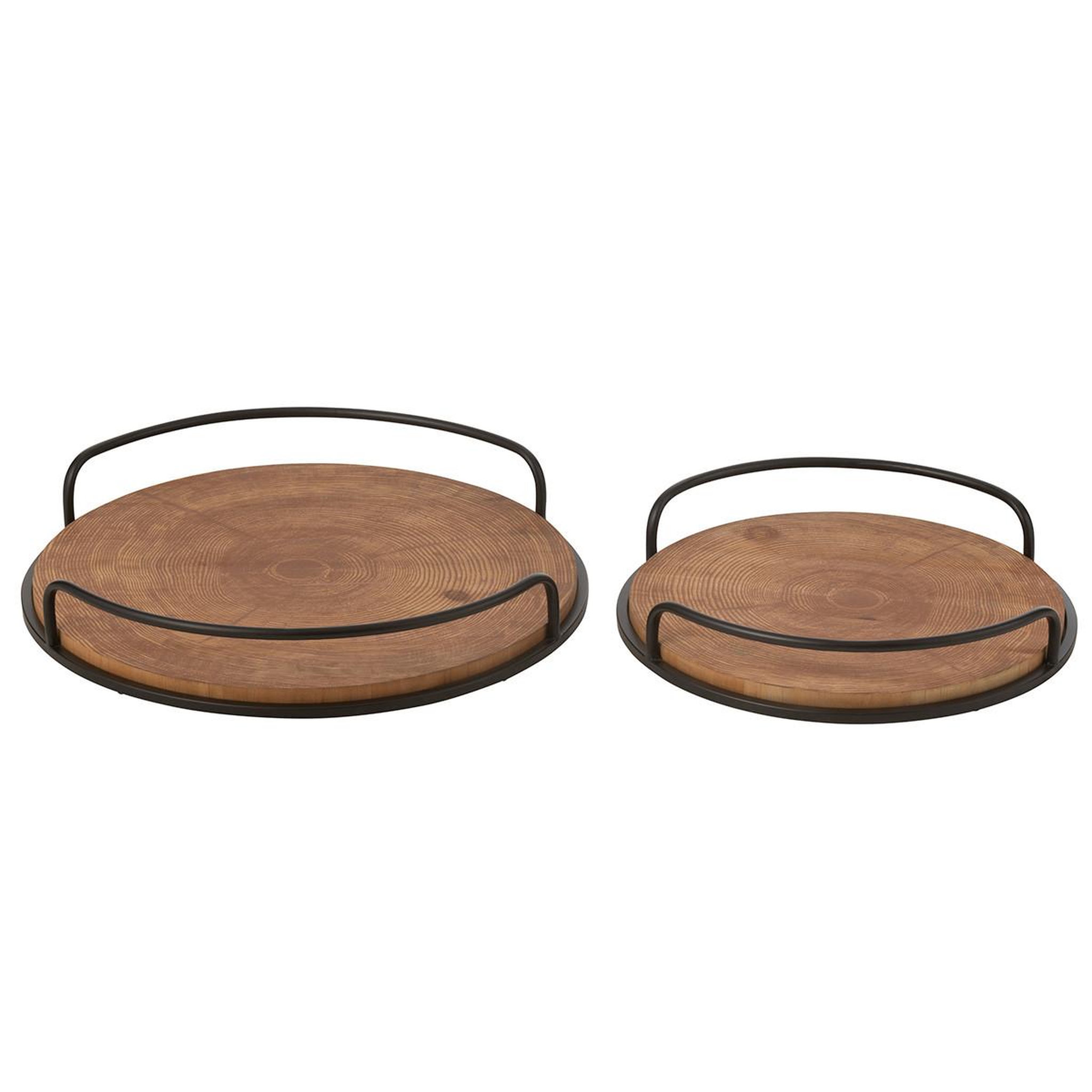Voir la diapositive 2 : J-LINE Lot de 2 plateaux ronds  mia  50cm naturel