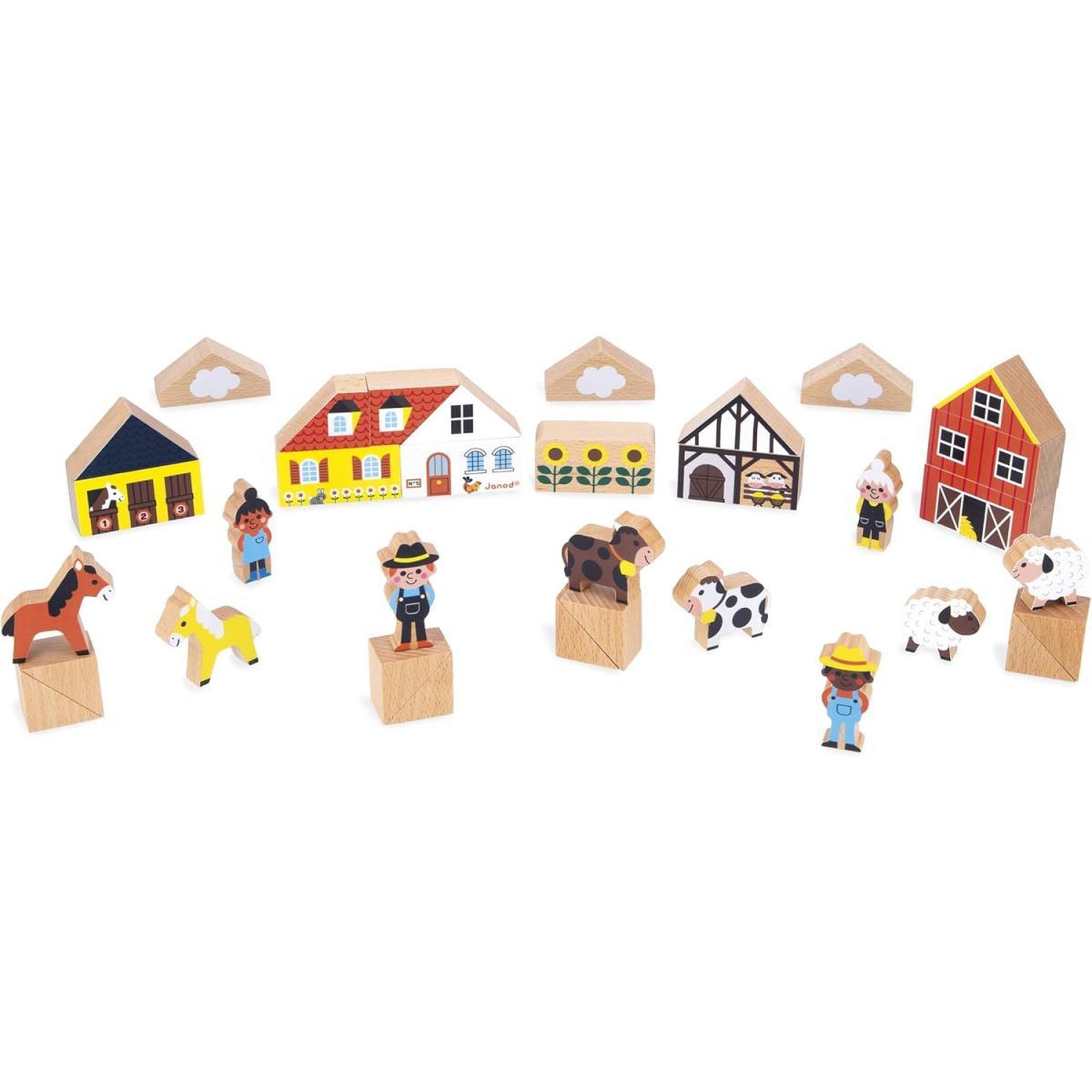 Voir la diapositive 5 : Juratoys-Janod Set de 34 blocs en bois Thème Campagne