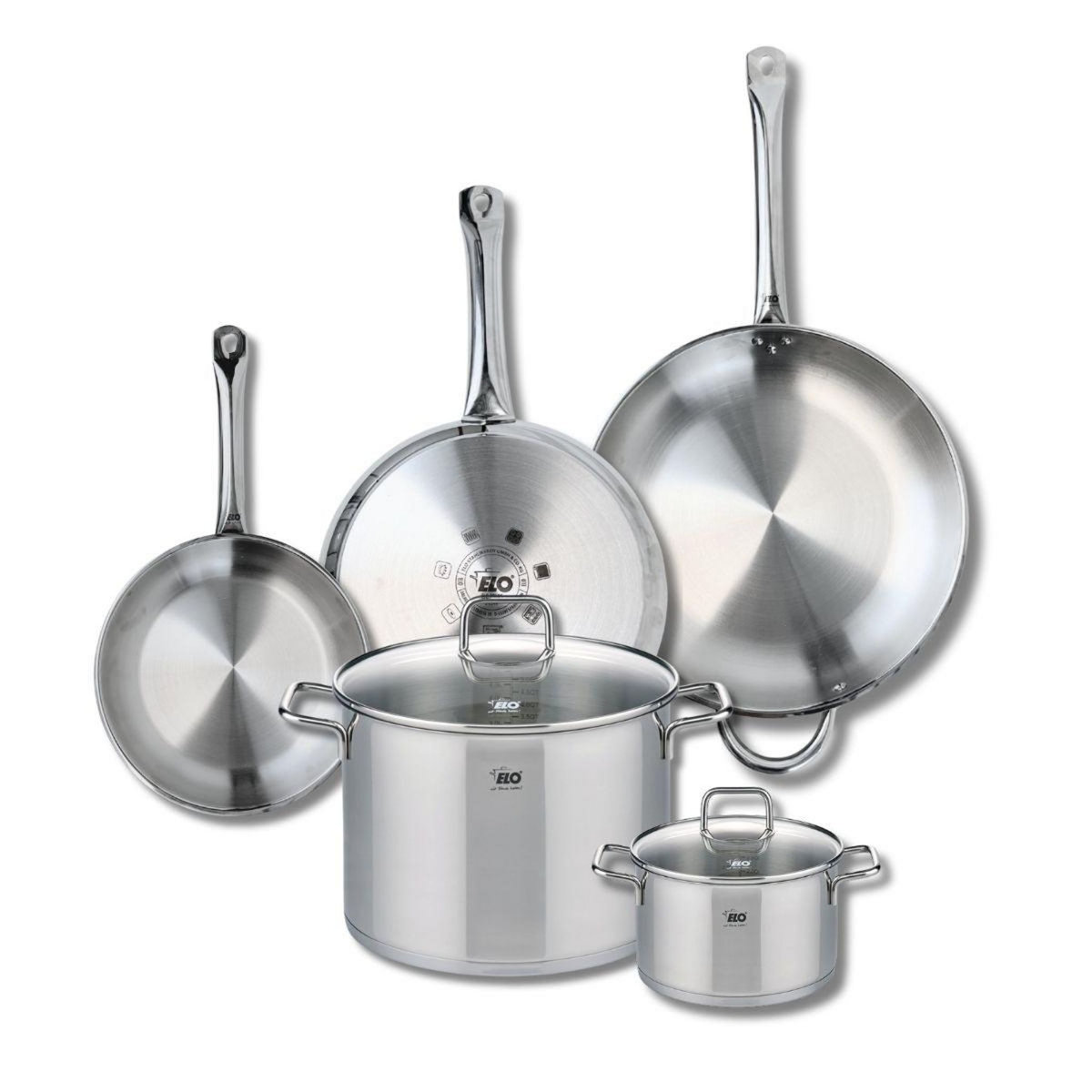 ELO Ensemble de 3 Poêles de cuisson 24, 28 et 32 cm et 2 faitouts 16 et 26 cm Elo Profi Citrin