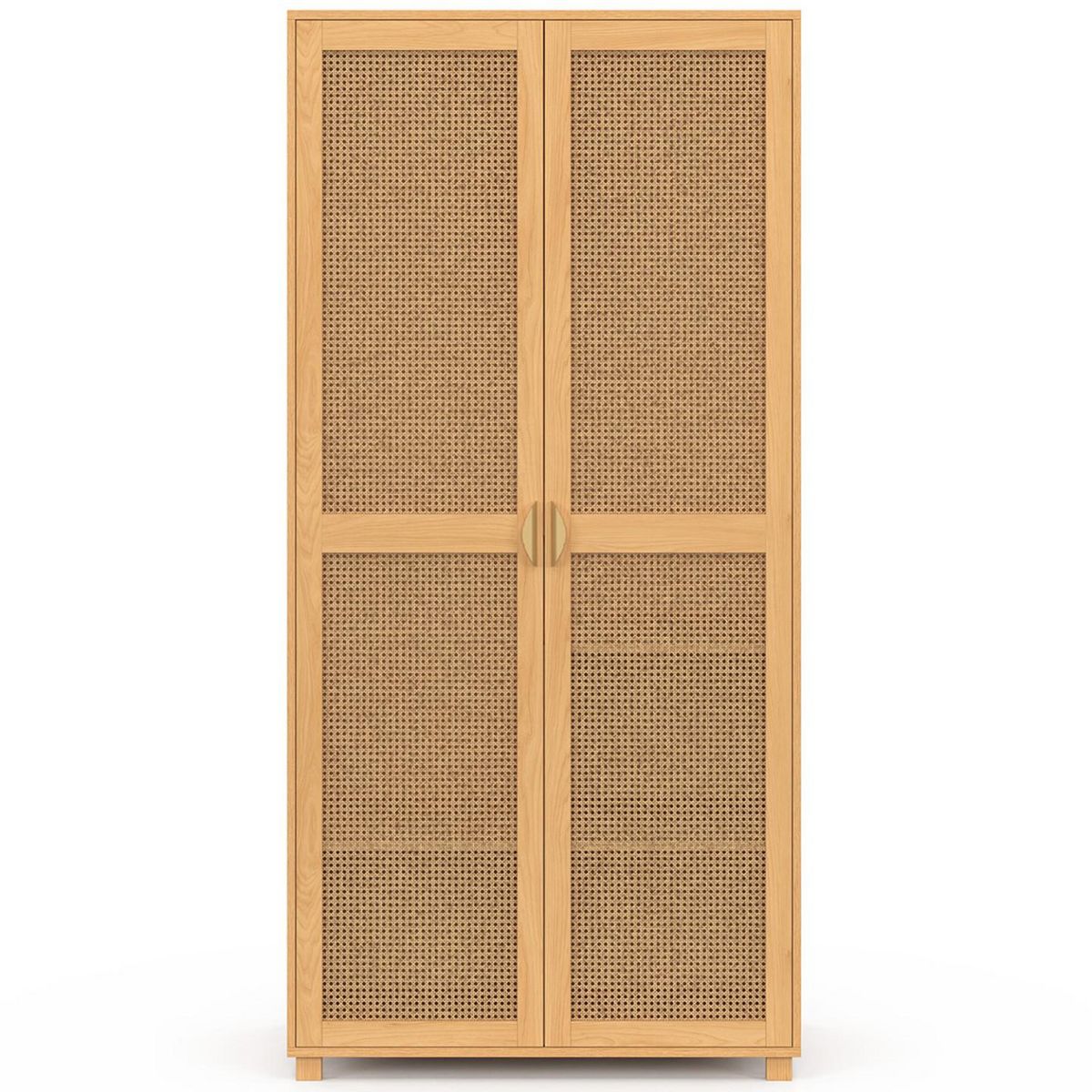ID MARKET Armoire 2 portes EDHEN bois et cannage penderie 80 cm avec étagères rangement maxi capacité