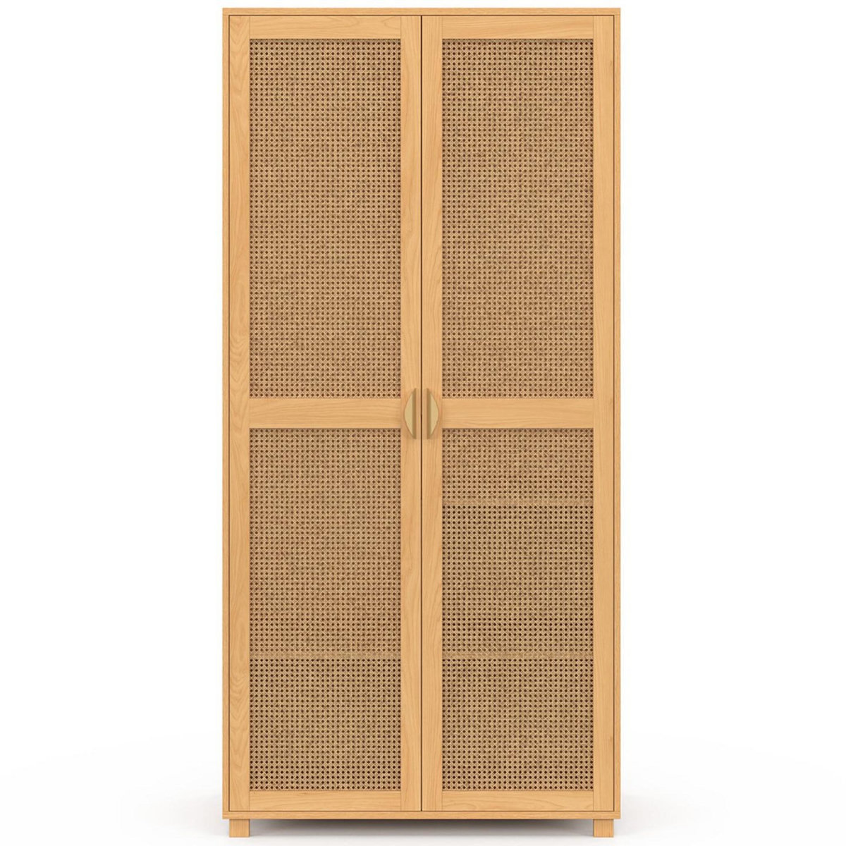 ID MARKET Armoire 2 portes EDHEN bois et cannage penderie 80 cm avec étagères rangement