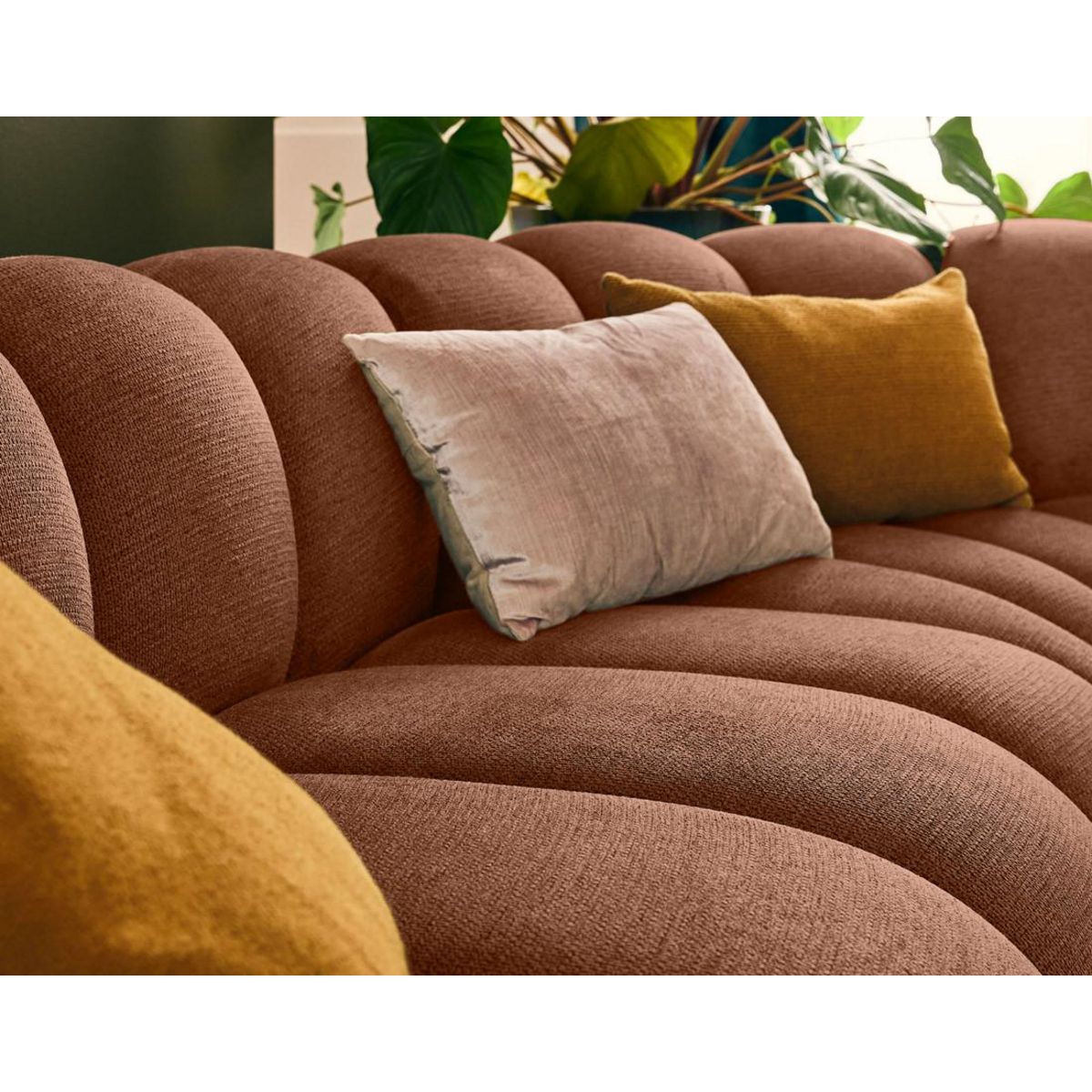 LISA DESIGN Debbie - canapé modulable d'angle droit 5 places en tissu texturé