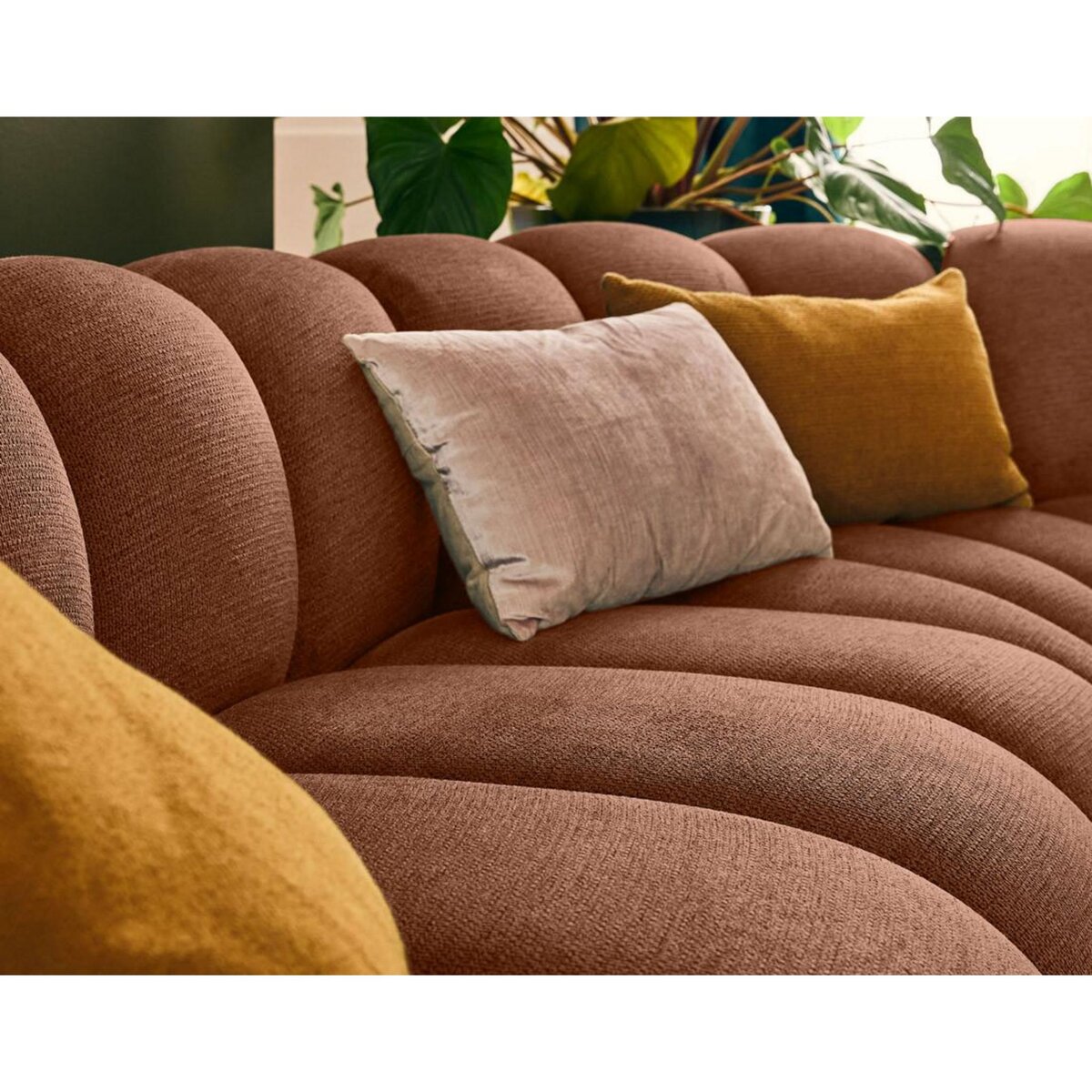 LISA DESIGN Debbie - canapé modulable d'angle droit 5 places en tissu texturé