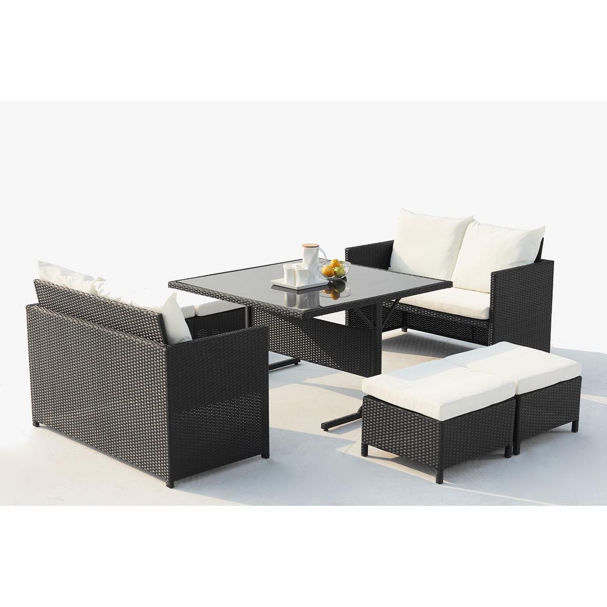 CONCEPT USINE Salon de jardin encastrable 8 places en résine noir-blanc NOUMÉA