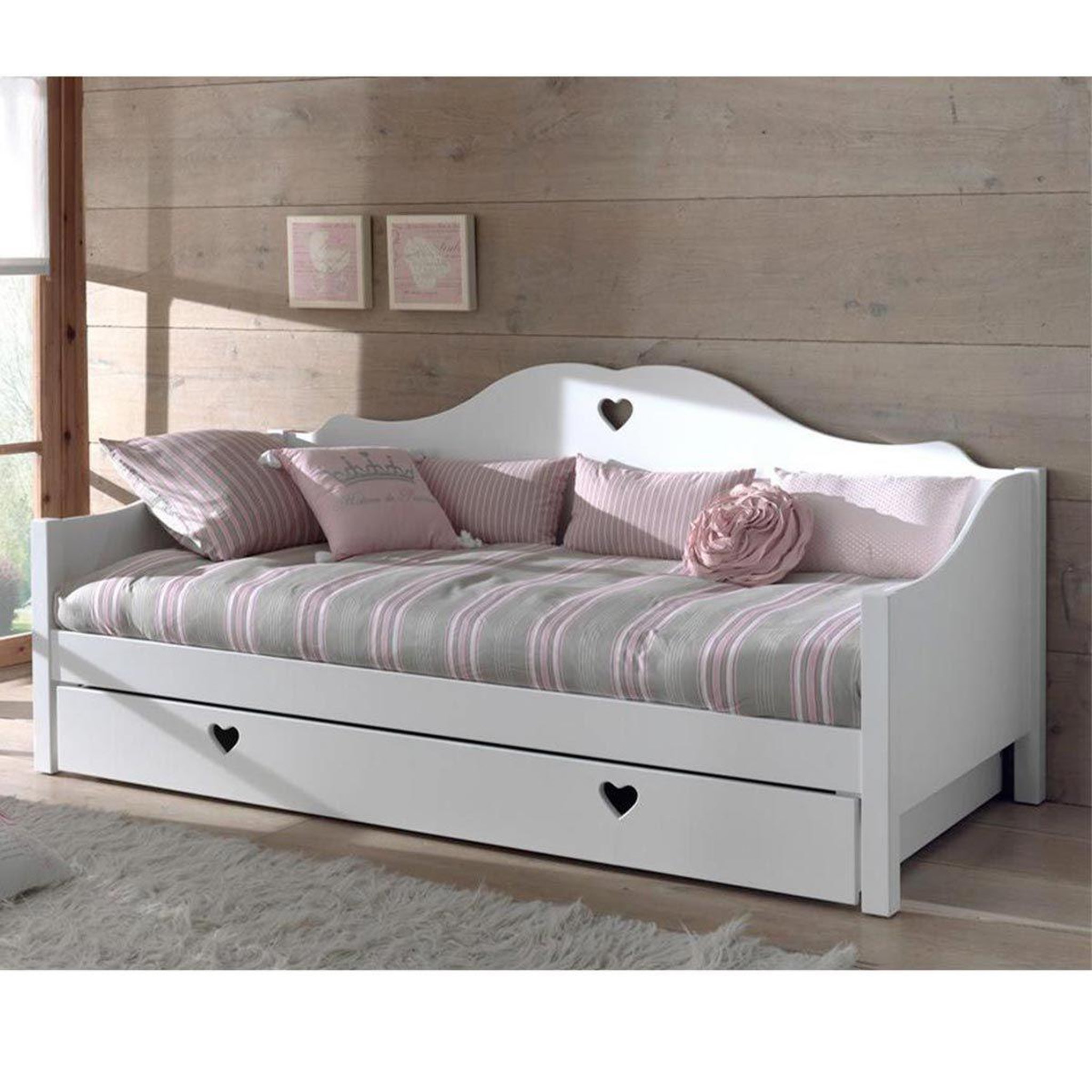 Paris Prix Pack - lit banquette enfant, sommier & tiroir  amori  90x200cm blanc