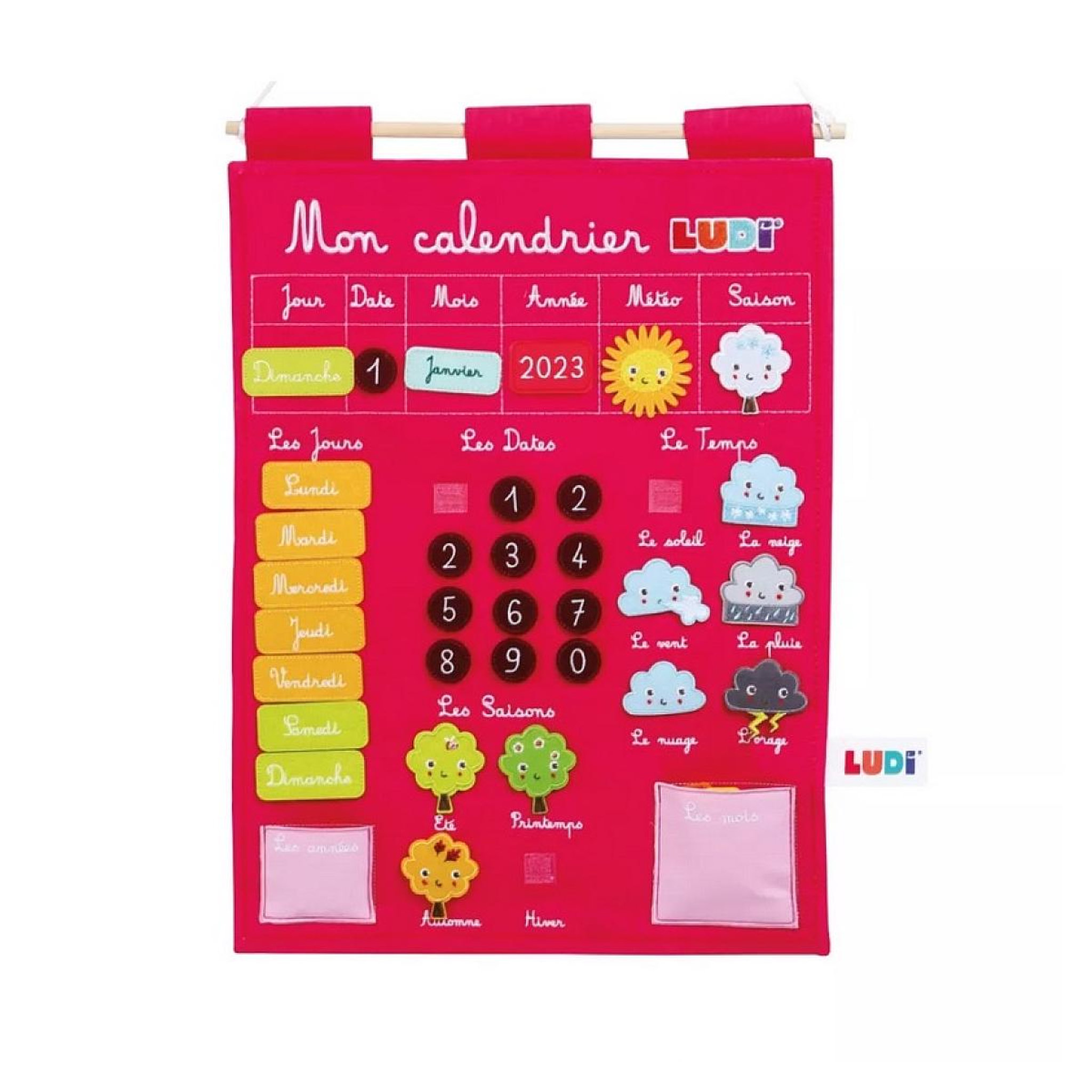 LUDI calendrier rose éducatif en tissu