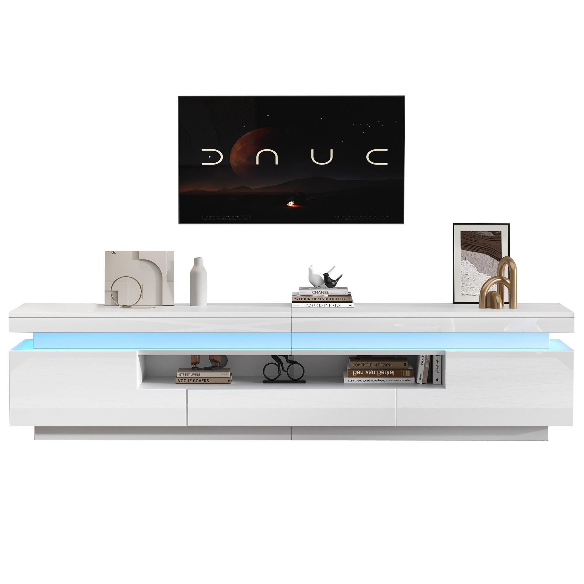 MERAX Meuble tv blanc 175 cm led panneau de particules