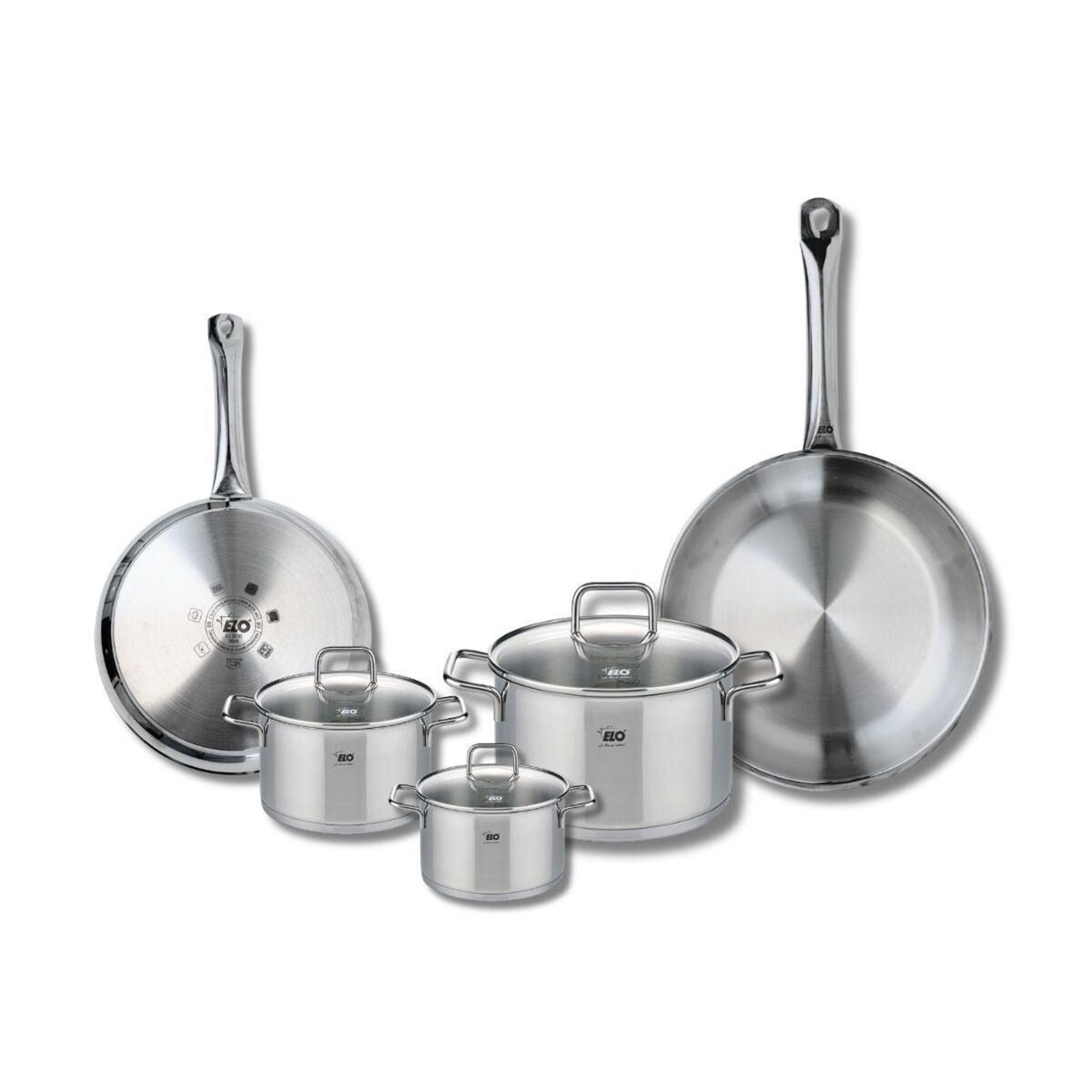 ELO Set de 2 Poêles de cuisson 24 et 28 cm et 3 faitouts 12, 14 et 20 cm Elo Profi Citrin
