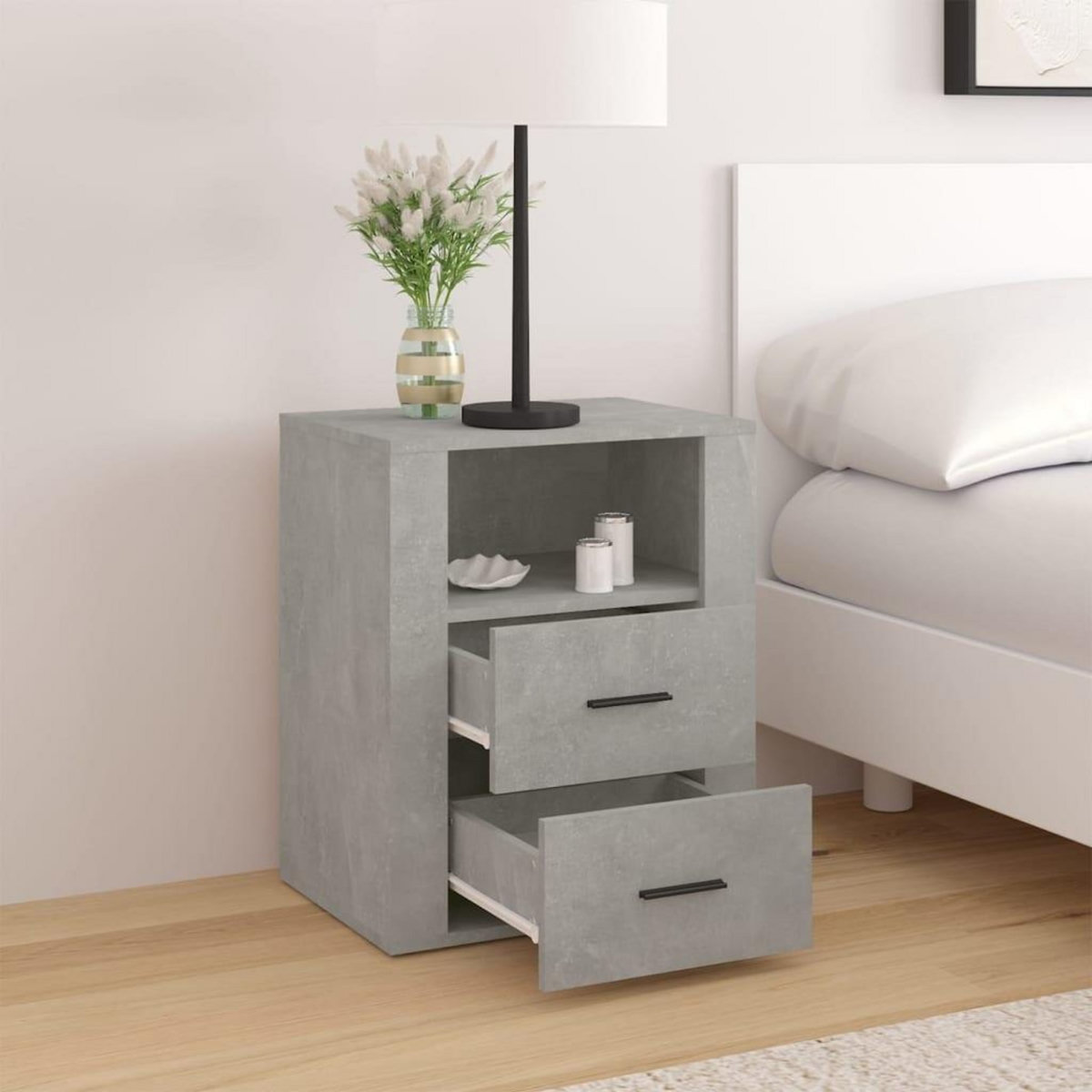 VIDAXL Table de chevet Gris beton 50x36x60 cm Bois d'ingenierie