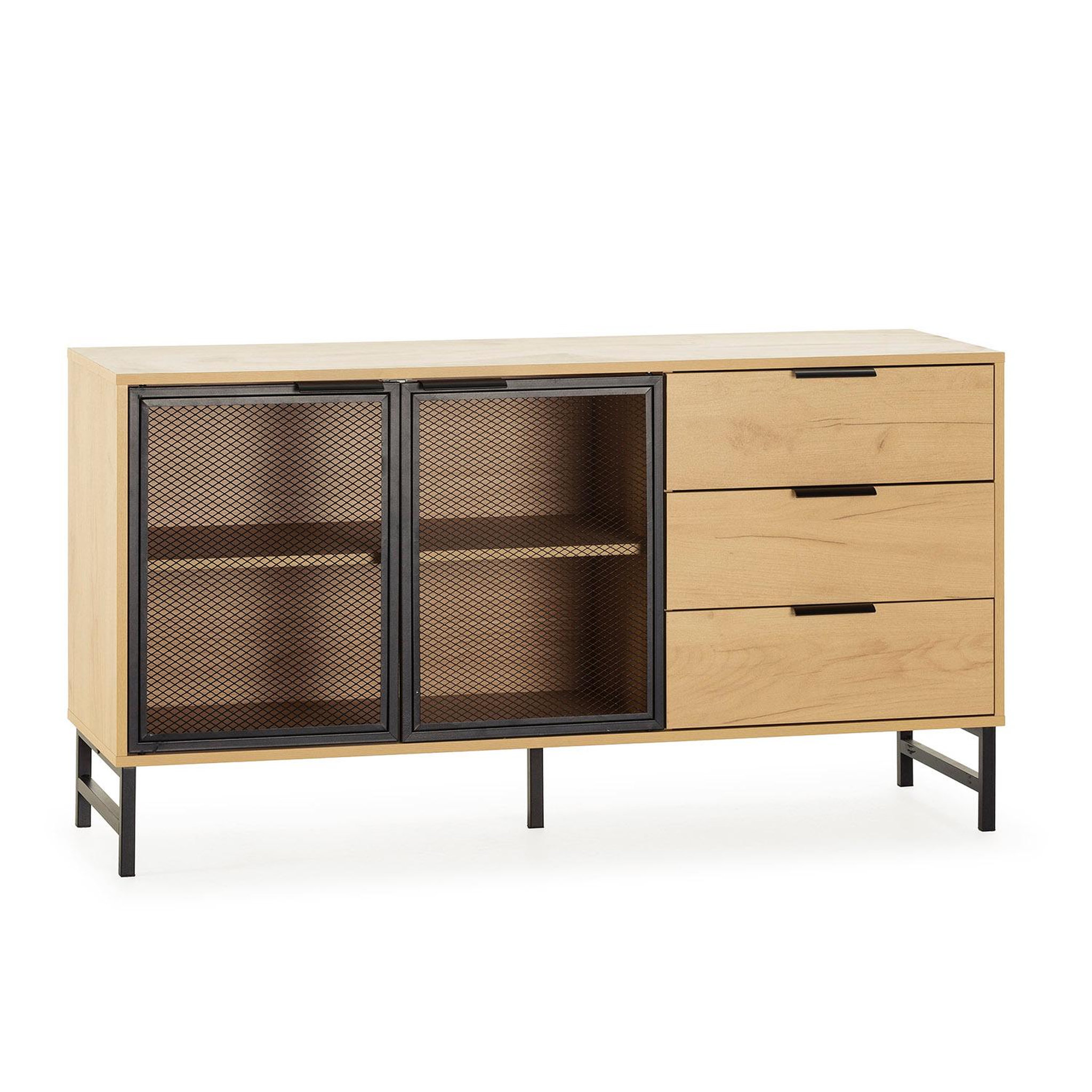 VS VENTA-STOCK Buffet Isis 2 portes en métal noir et 3 tiroirs, 130 cm
