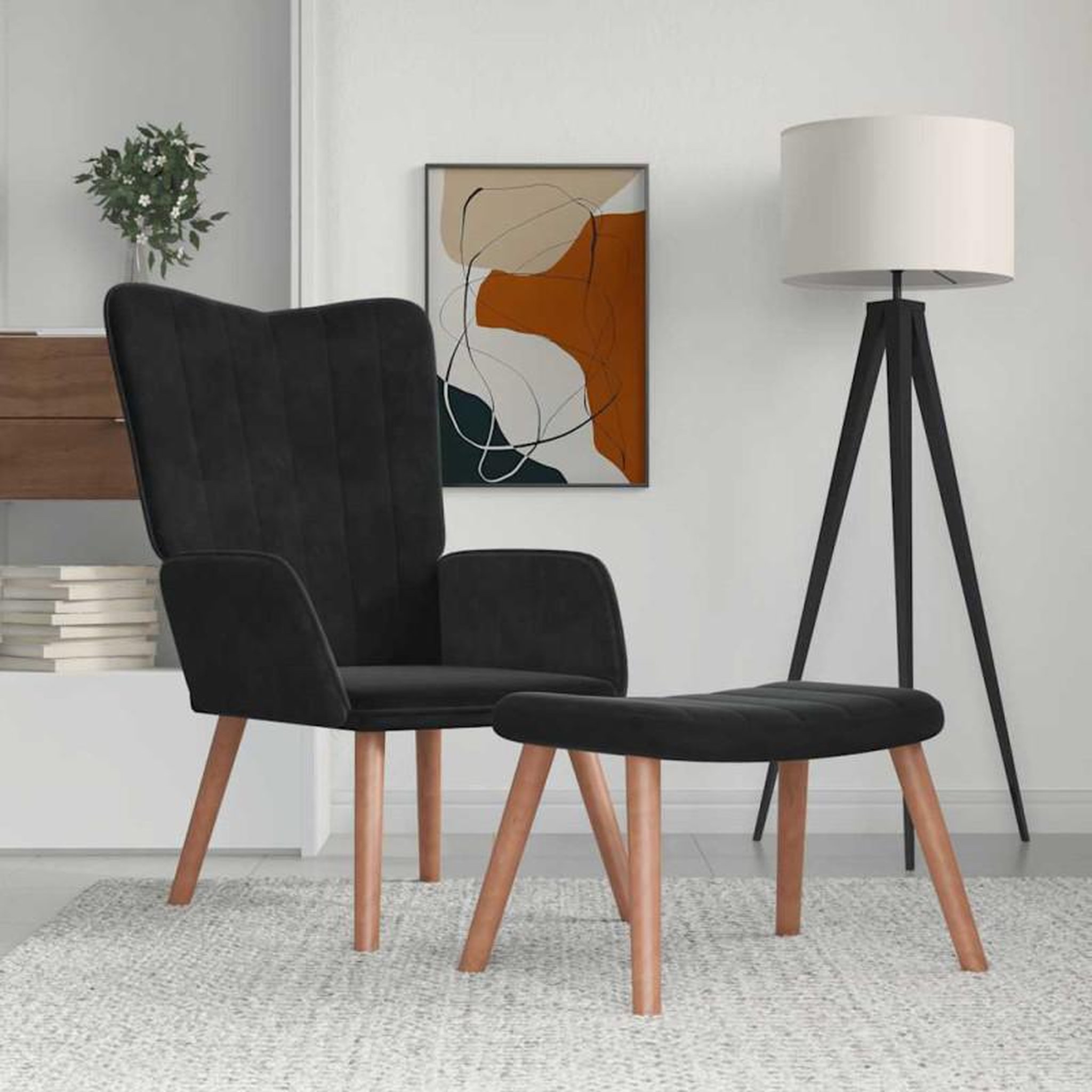 Voir la diapositive 1 : VIDAXL Chaise de relaxation avec repose pied Noir Velours