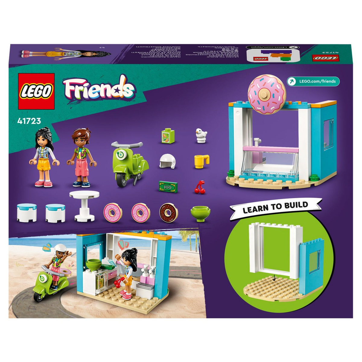 LEGO Friends 41723 Boutique de donuts, Set de Café, Jouet Filles et Garçons 4 Ans avec Mini-Poupées Liane et Léo et Scooter