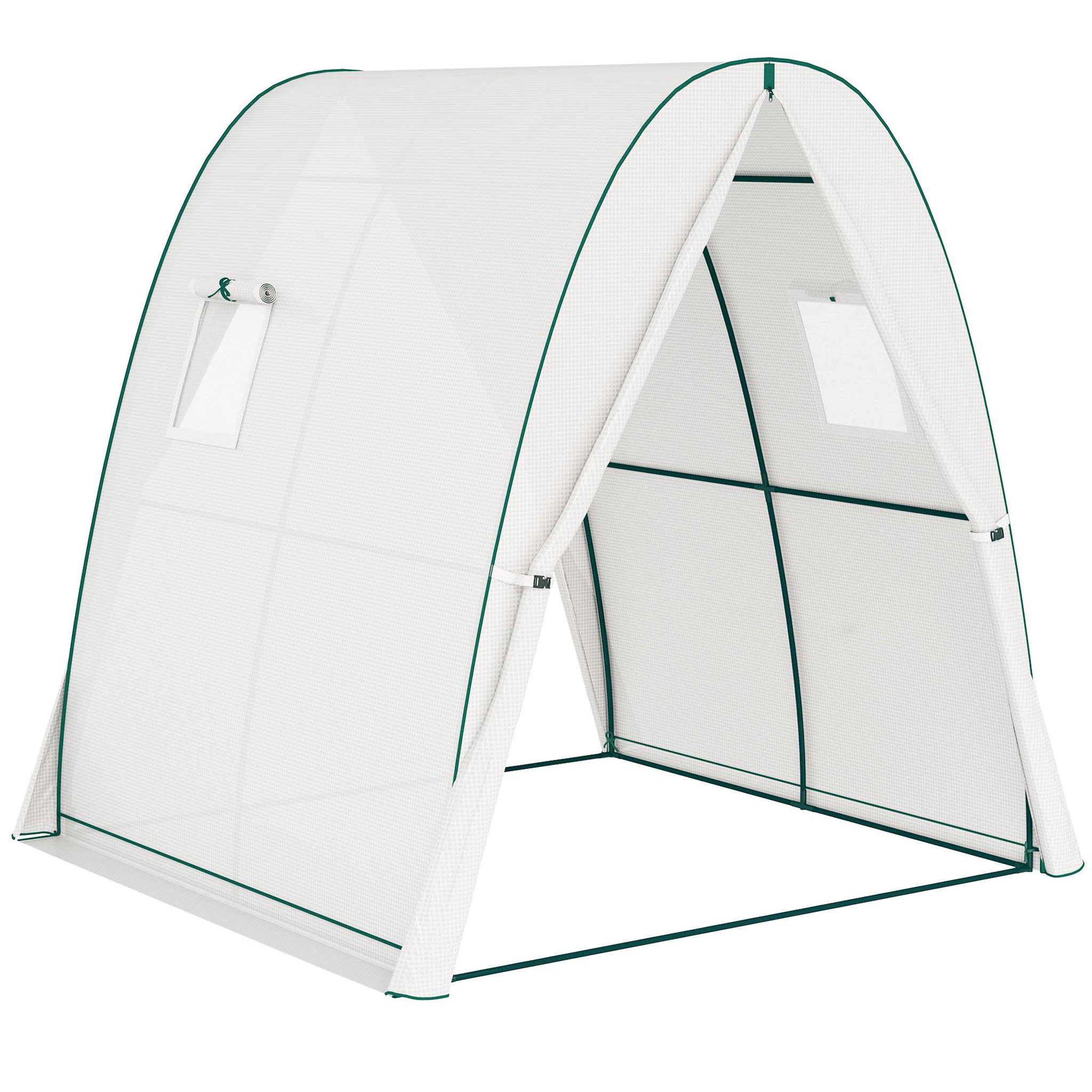 OUTSUNNY Serre tunnel de jardin 1,8 x 1,8 x 2 m - 2 portes enroulables zippées, 2 fenêtres - acier vert pe blanc