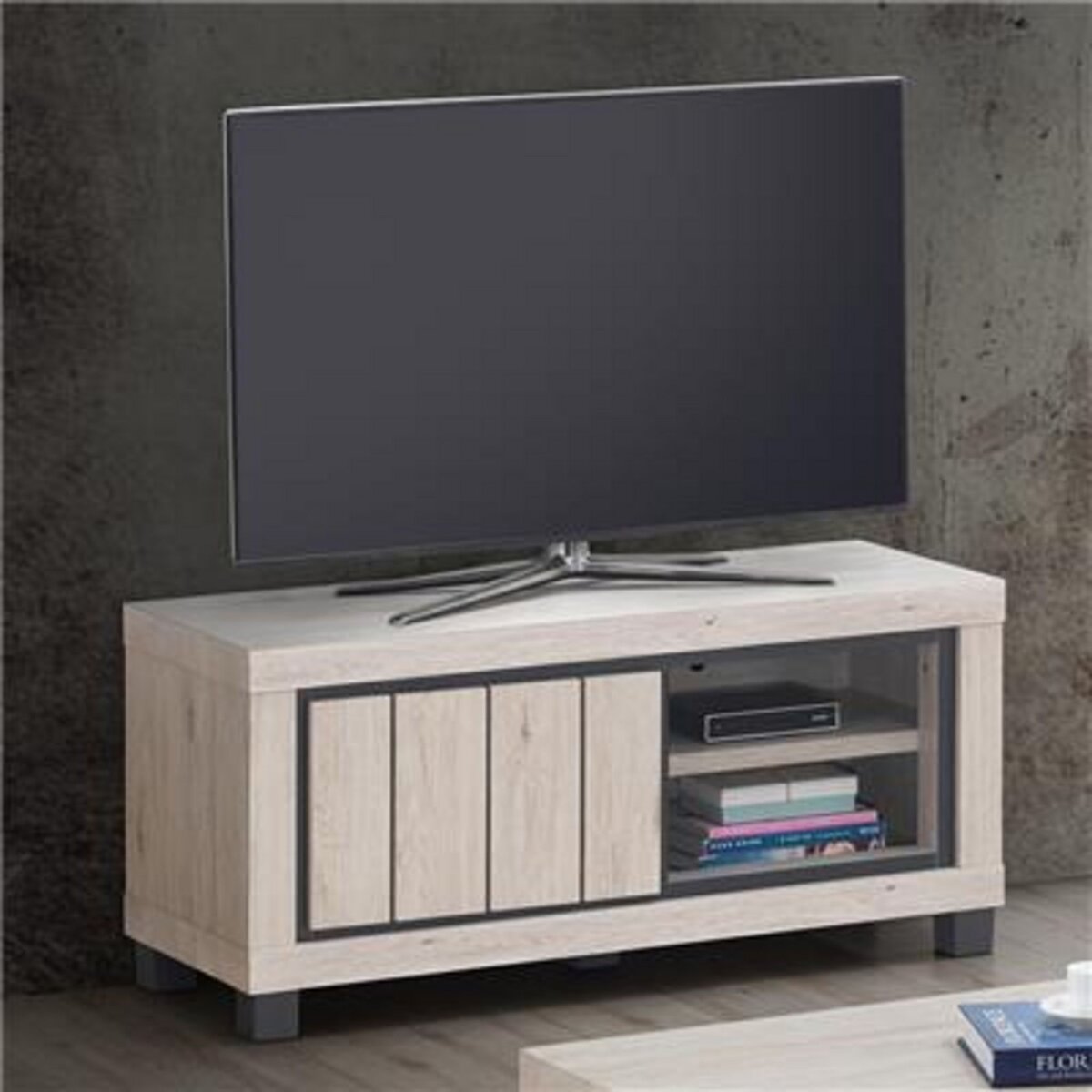 KASALINEA Meuble TV 120 cm couleur bois naturel EUPHORIA-L 120 x P 45 x H 55 cm- Beige
