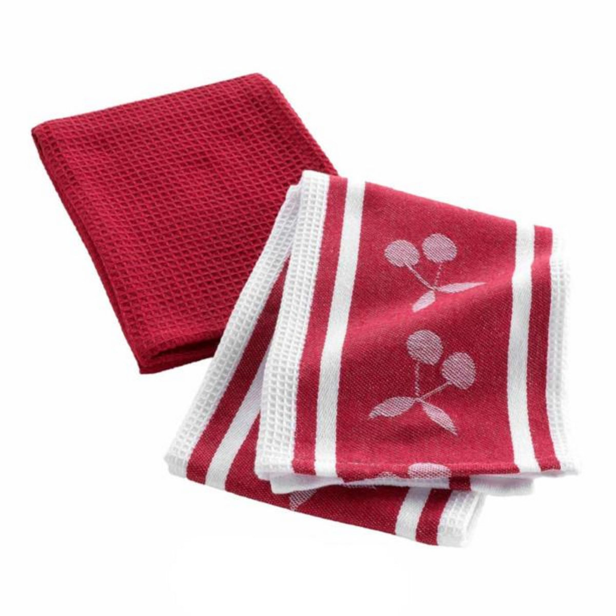 Paris Prix Lot de 2 Torchons de Cuisine  Cerisette  50x70cm Rubis