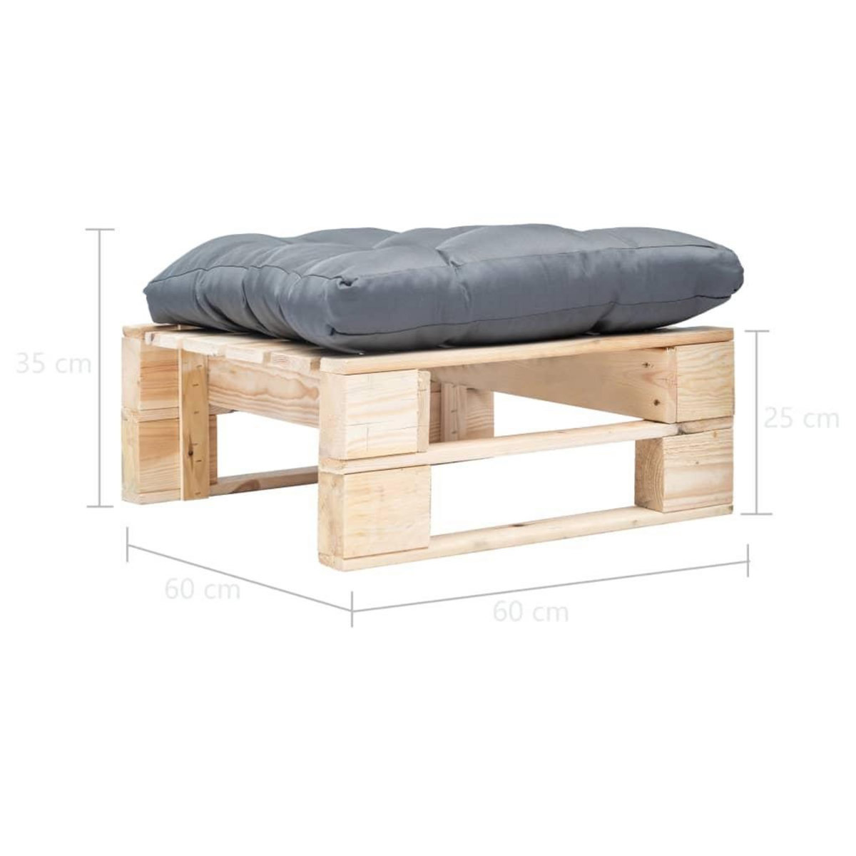 VIDAXL Repose-pied palette de jardin avec coussin gris bois naturel