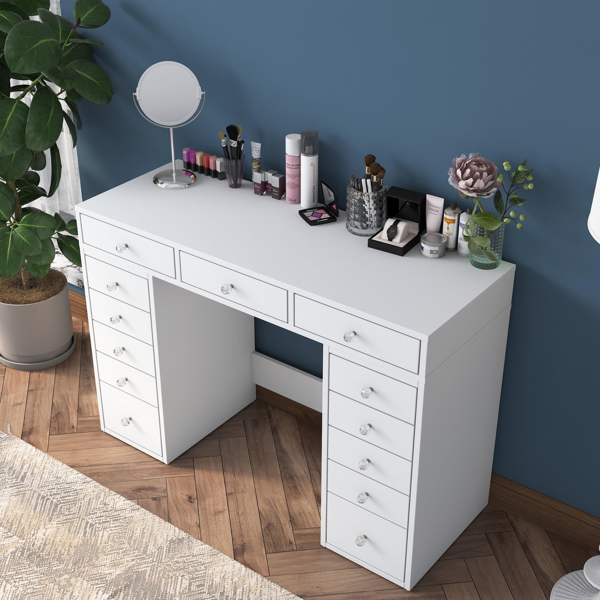 Voir la diapositive 3 : Habitat et Jardin Coiffeuse avec tiroirs intégrés en bois  sena  - 120 x 44 x 82 cm - blanc