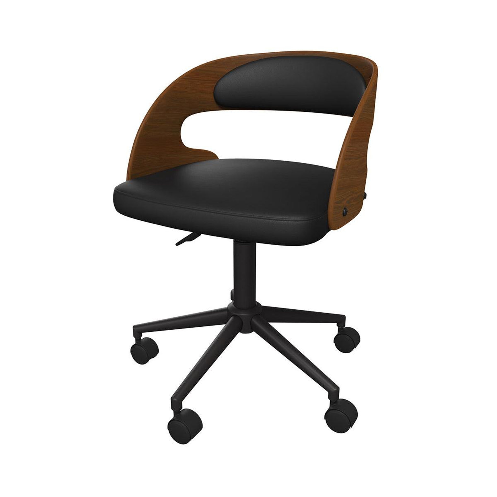 MAISON PAVANE Chaise de bureau pivotante en bois foncé et PU noir-Louis