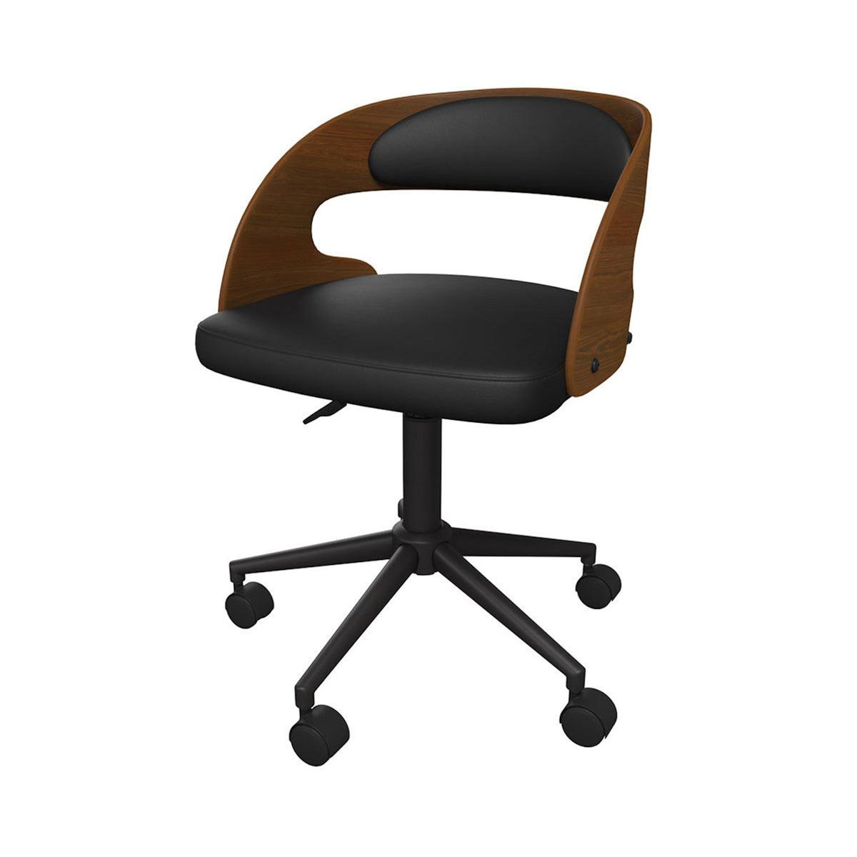 Rendez vous déco Chaise de bureau pivotante en bois foncé et PU noir-Louis