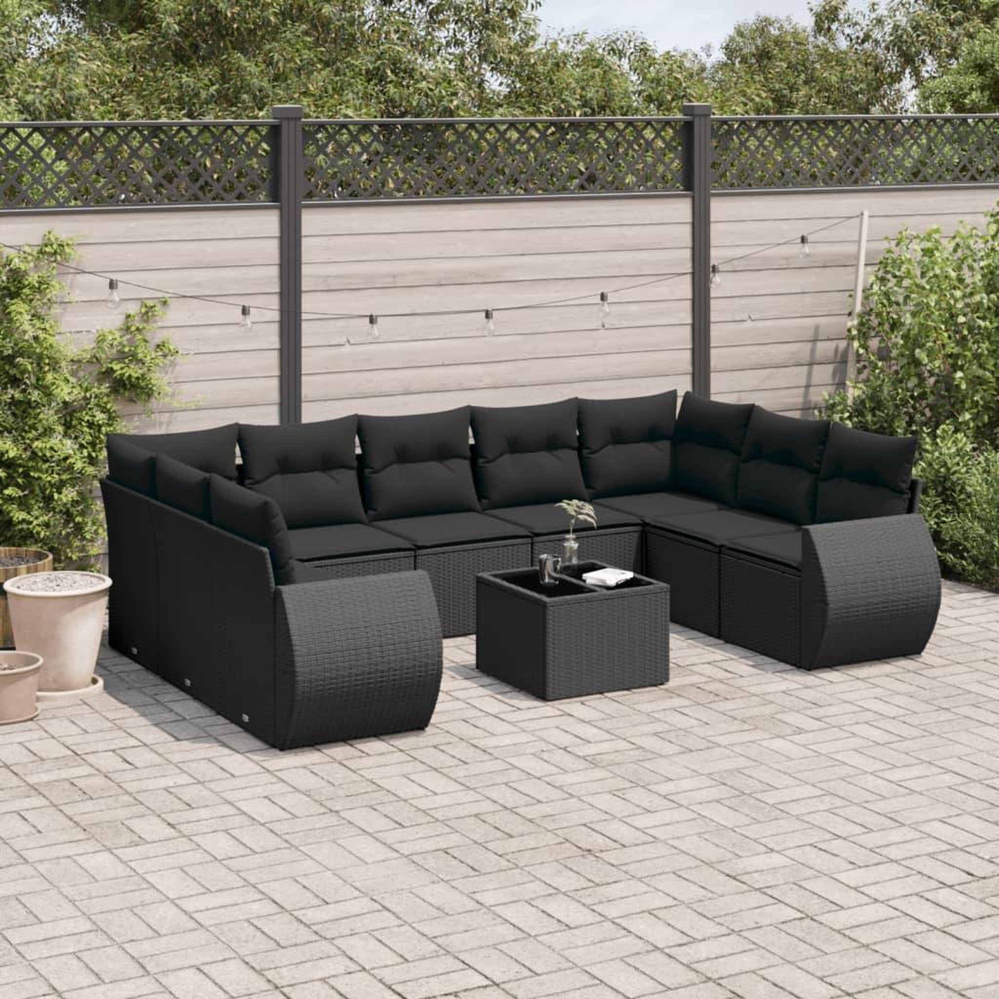 VIDAXL Salon de jardin 10 pcs avec coussins noir resine tressee