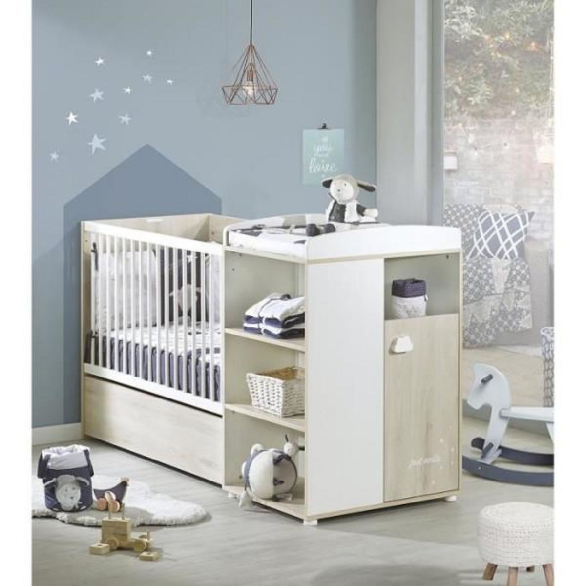 SAUTHON Lit Combiné - 120x60cm - Evolutif en 90x190cm - Babyprice Smile - Hetre