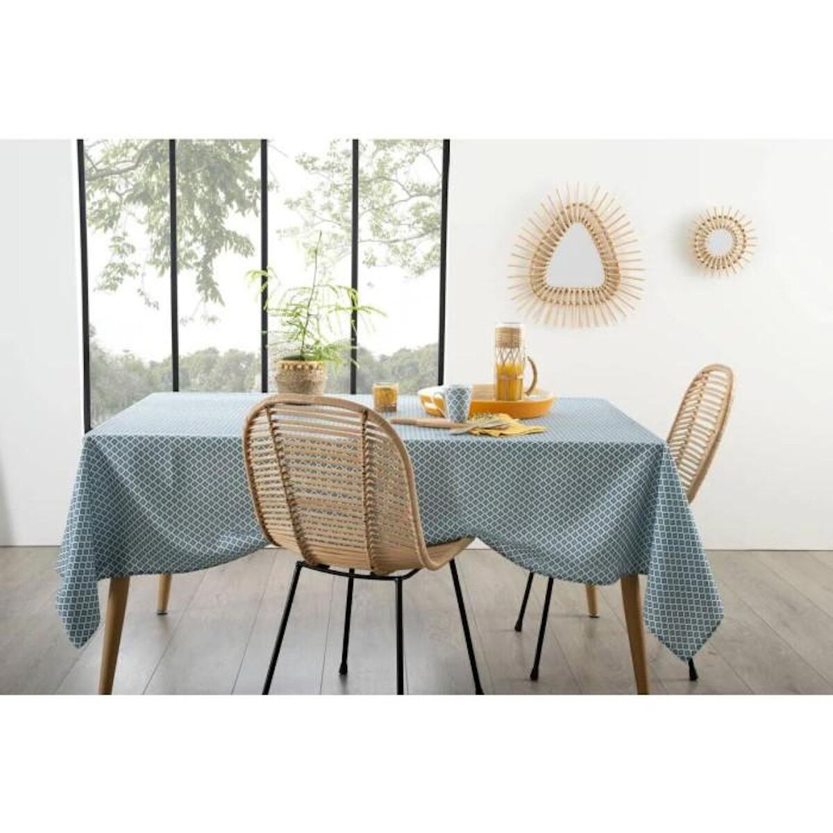 ATMOSPHERA Nappe anti-tache ethnique Tikal - L. 240 x l . 140 cm - Bleu