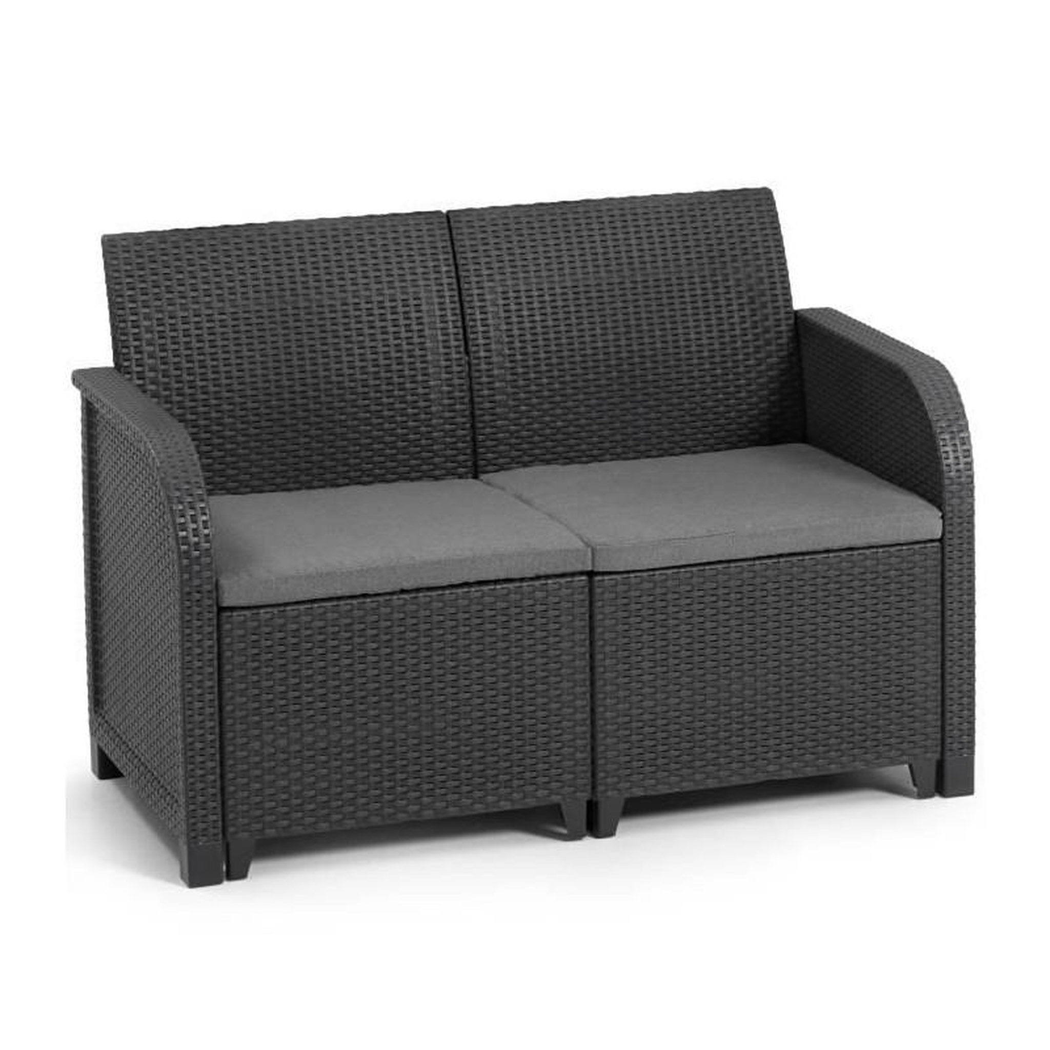 Voir la diapositive 1 : ALLIBERT by KETER Allibert by KETER - Sanremo - canape de jardin - en resine aspect rotin tresse - gris graphite