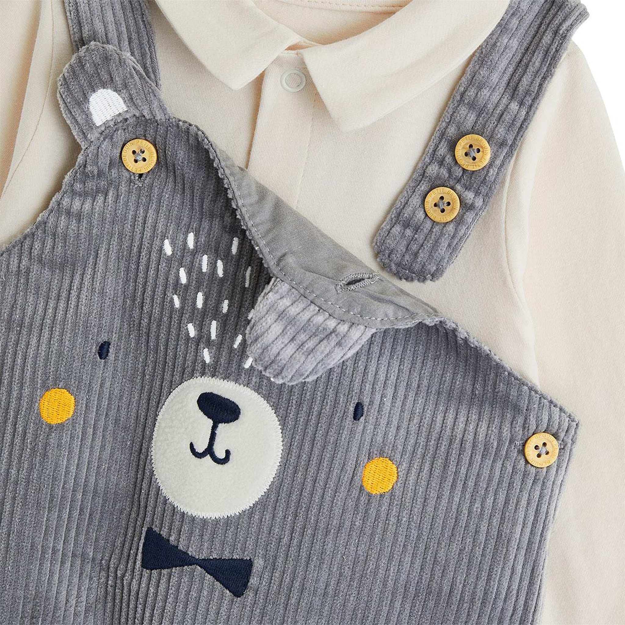 Voir la diapositive 3 : PETIT BEGUIN Ensemble salopette bébé en velours côtelé et t-shirt Flocon