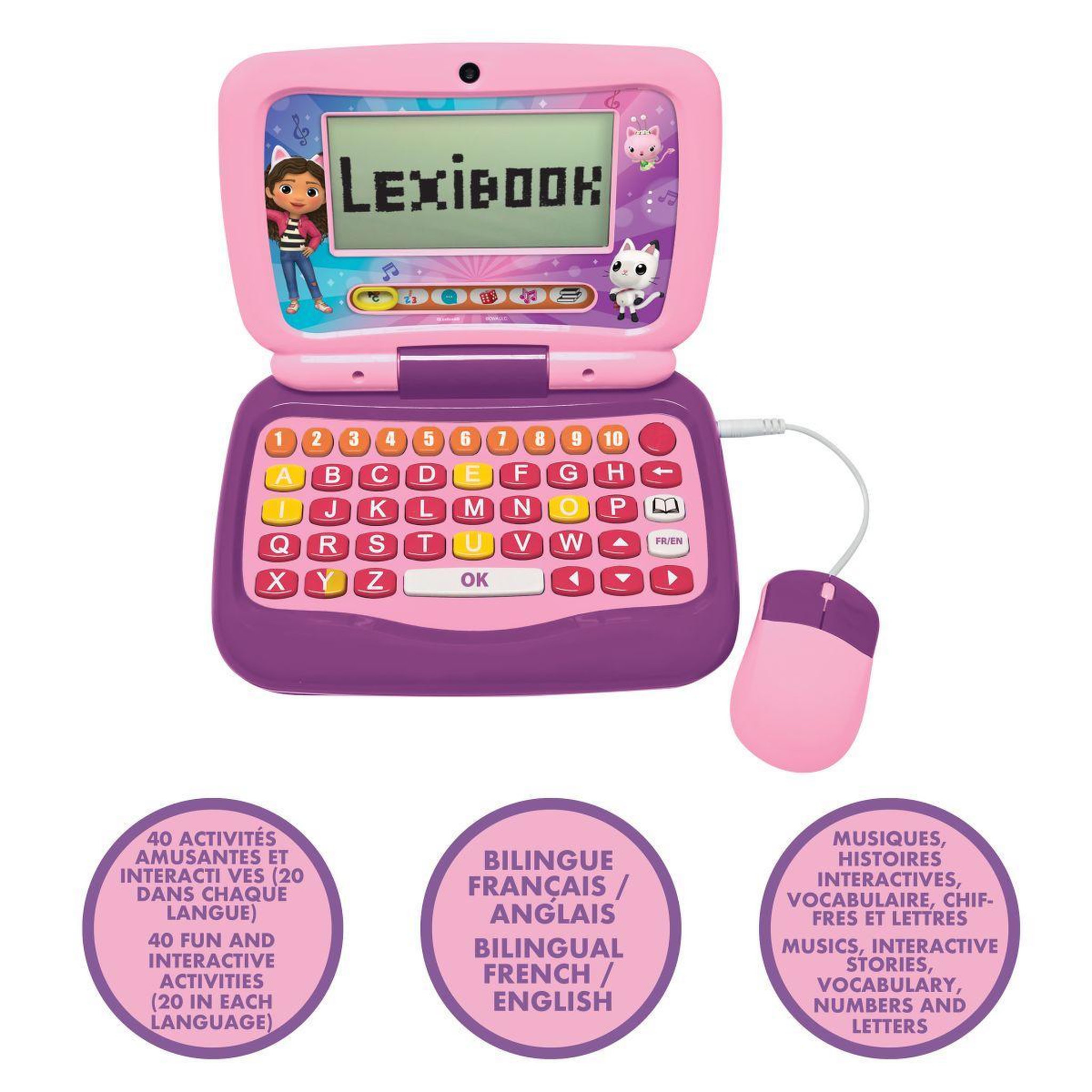 Voir la diapositive 2 : Lexibook Mon premier ordinateur éducatif Gabby et la Maison Magique (EN/FR)