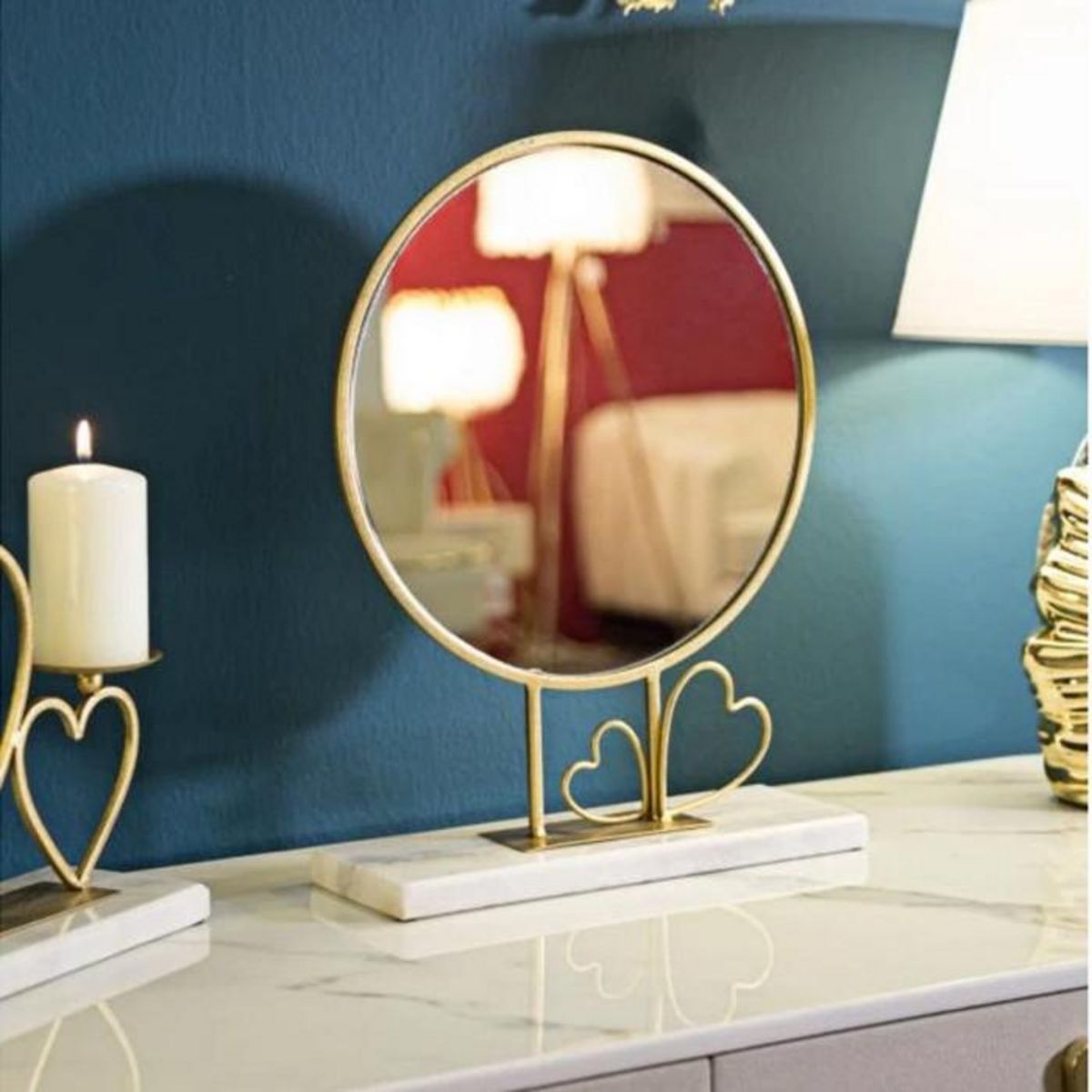 Paris Prix Miroir sur Pied en Marbre  Hearts  39cm Or