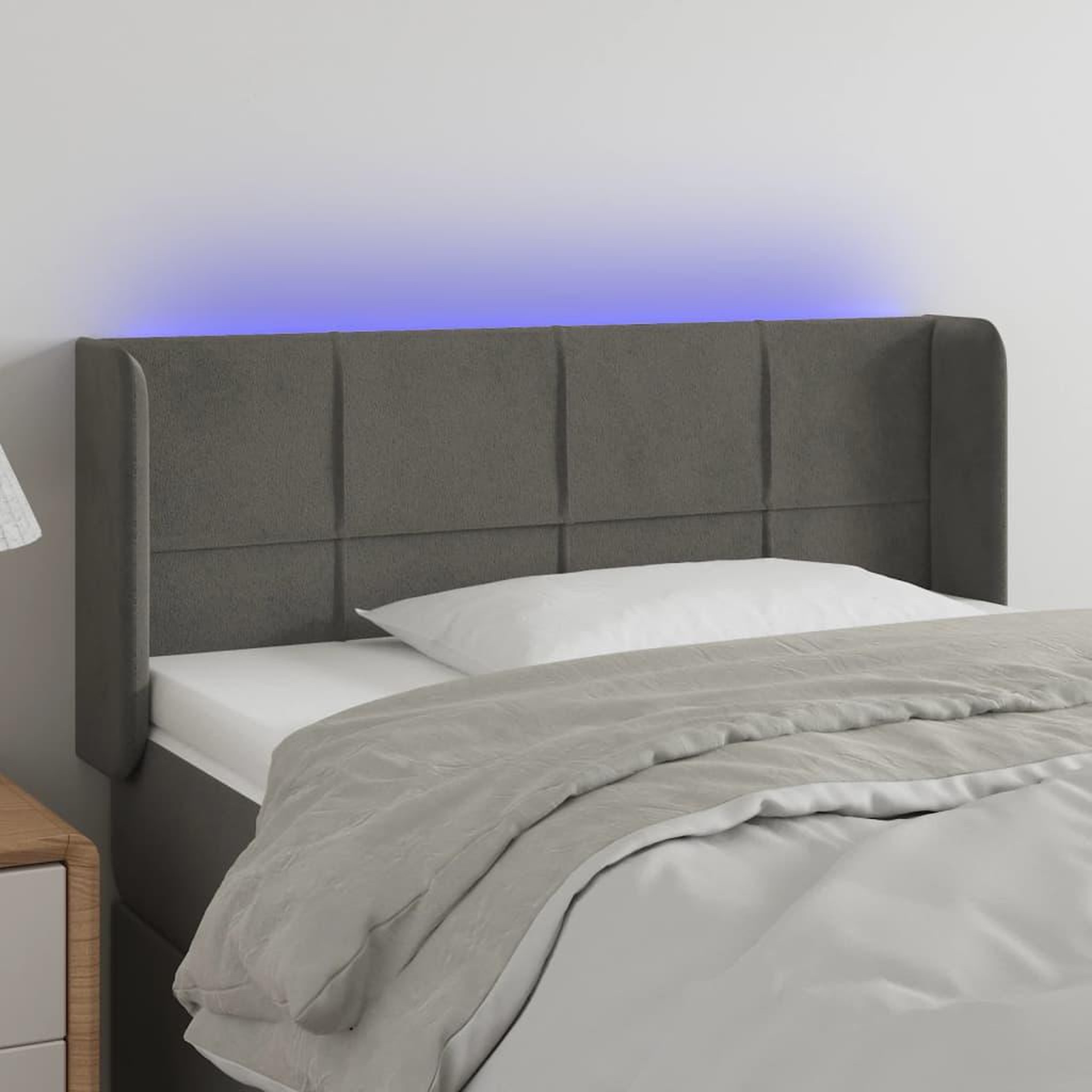 Voir la diapositive 1 : VIDAXL Tete de lit a LED Gris fonce 103x16x78/88 cm Velours