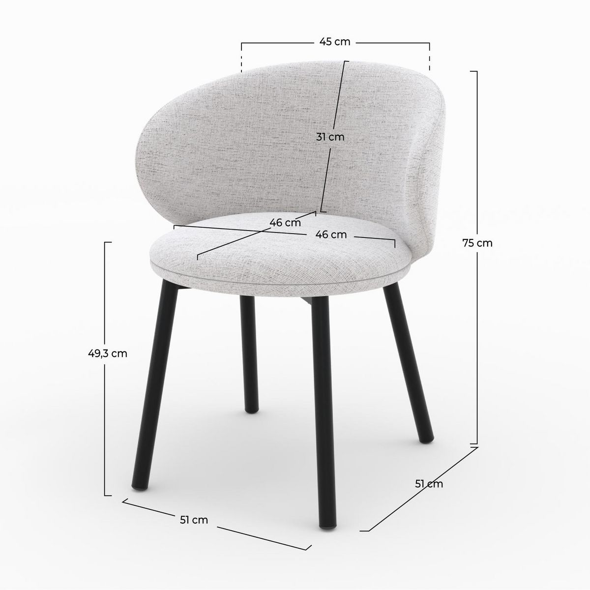 Rendez vous déco Lot de 2 chaises en tissu gris clair chiné et pieds noirs - Cécilia